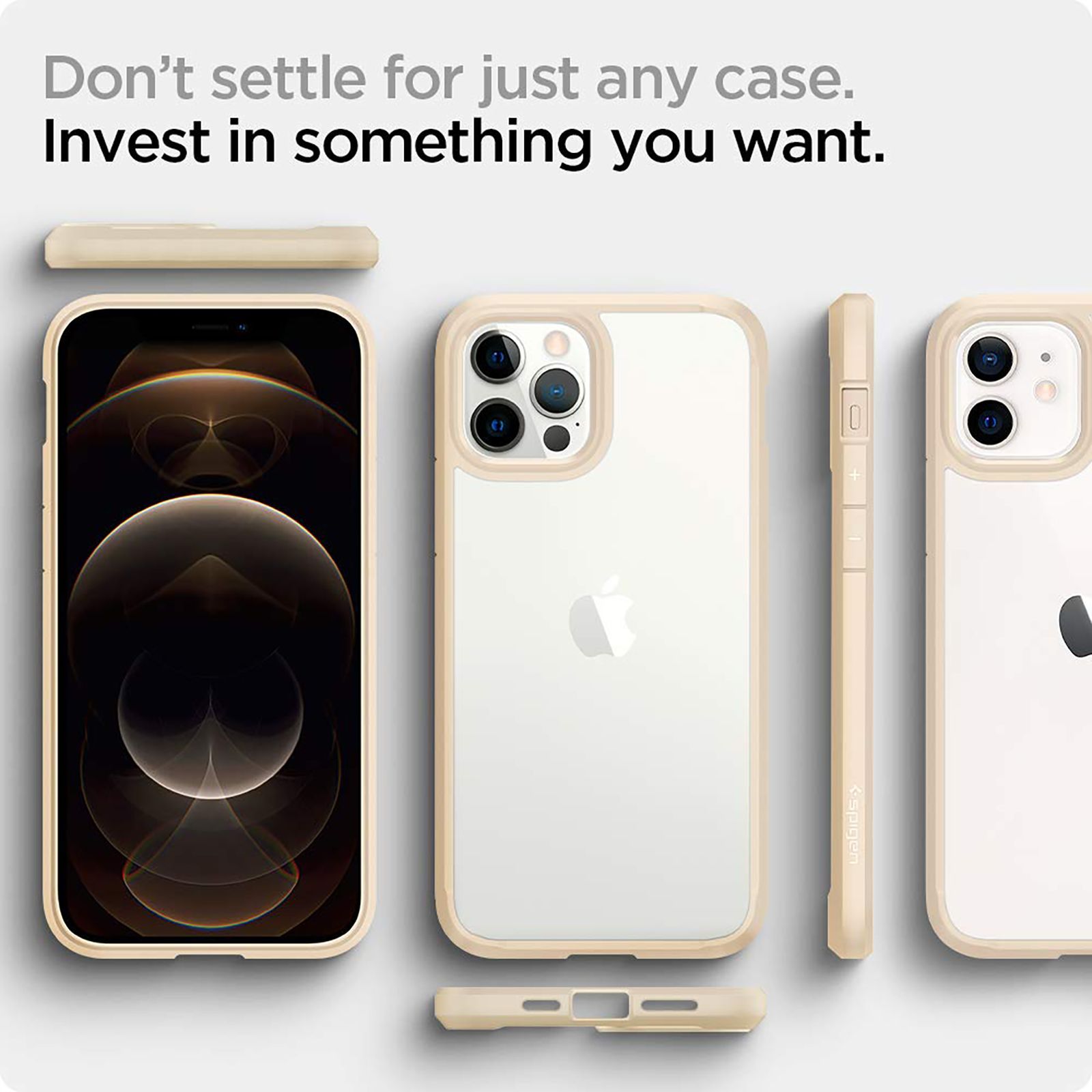 spigen Ultra Hybrid TPU & Polycarbonate Back Cover for Apple iPhone 12, 12 Pro (Supports Wireless Charging, Sand Beige)_6