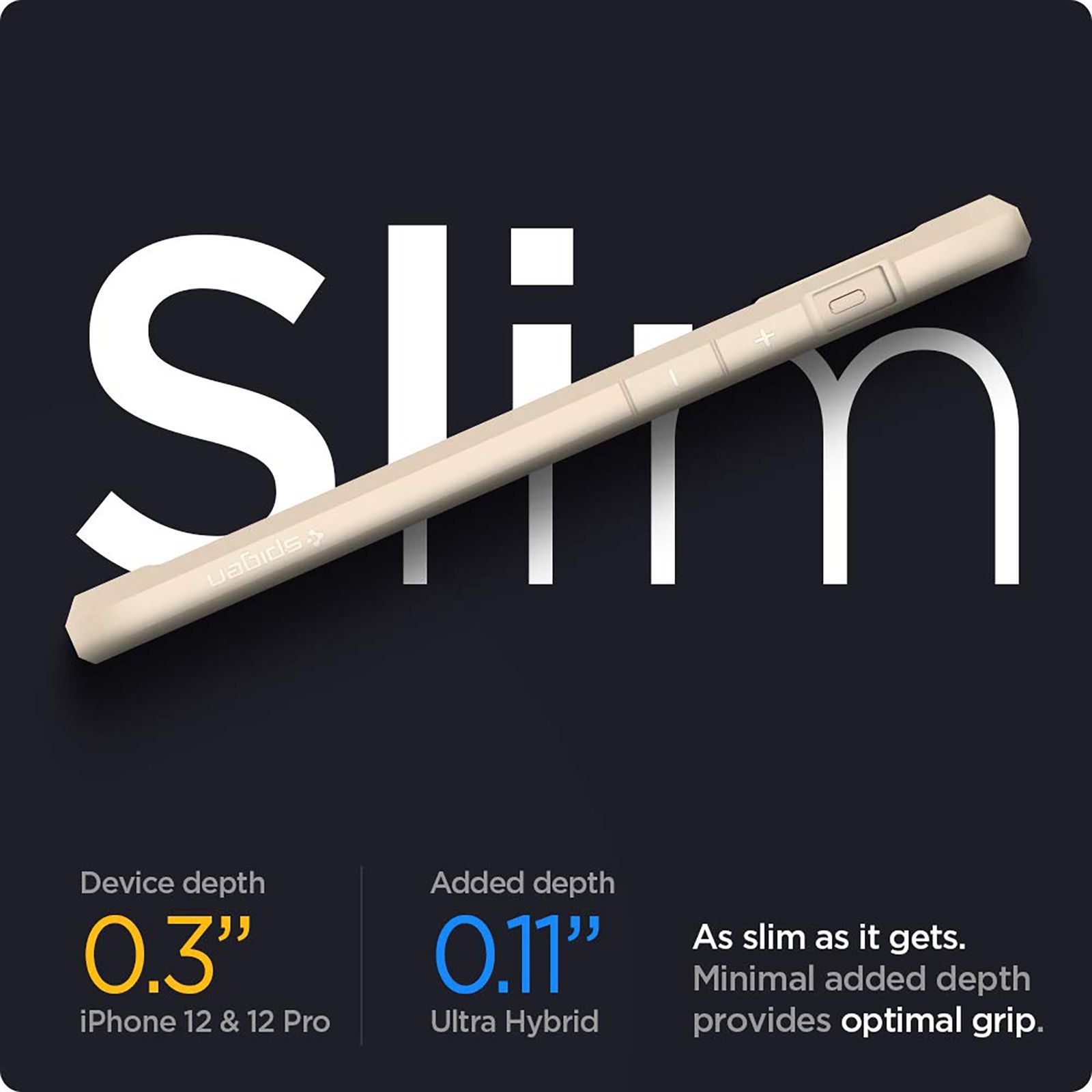 spigen Ultra Hybrid TPU & Polycarbonate Back Cover for Apple iPhone 12, 12 Pro (Supports Wireless Charging, Sand Beige)_7