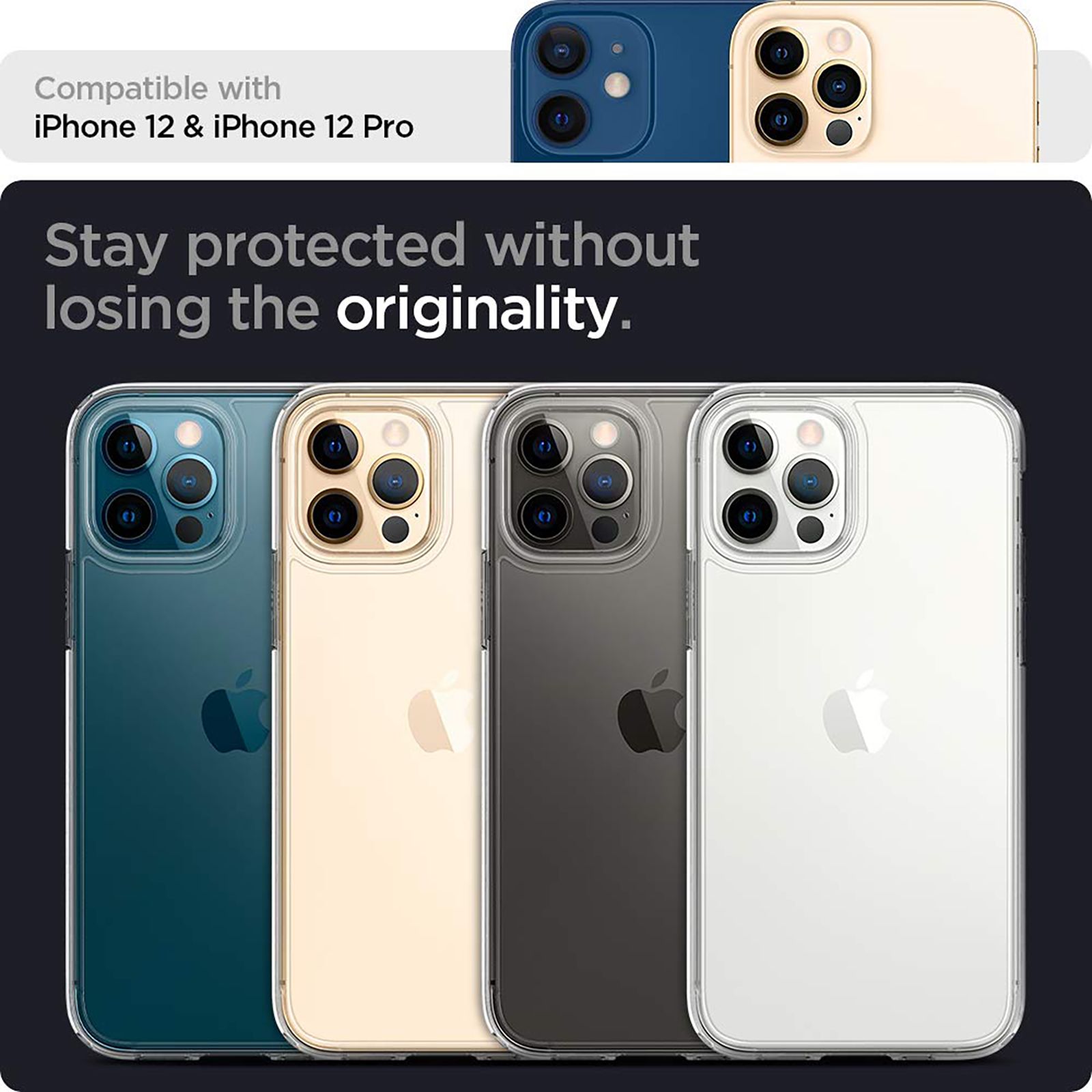 spigen Ultra Hybrid TPU & Polycarbonate Back Cover for Apple iPhone 12, 12 Pro (Air Cushion Technology, Crystal Clear)_7
