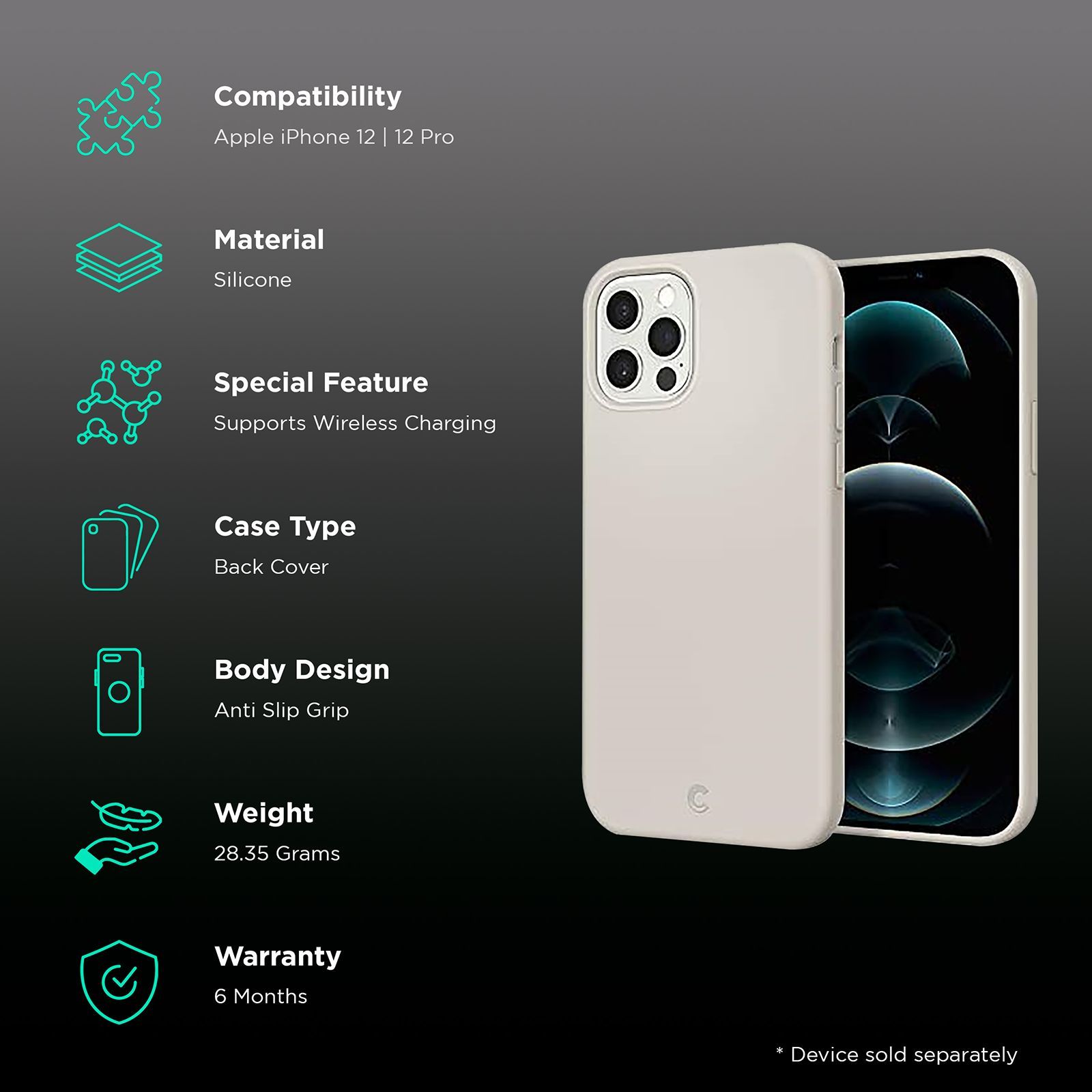 spigen Soft Silicone Back Cover for Apple iPhone 12, 12 Pro (Wireless Charging Compatible, Stone) spigen Soft Silicone Back Cover for Apple iPhone 12, 12 Pro (Wireless Charging Compatible, Stone)_2