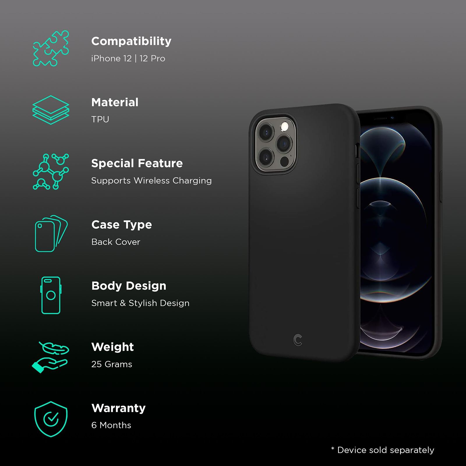 spigen Cyrill TPU Back Cover for Apple iPhone 12 and iPhone 12 Pro (Microfiber Material, Black )_2