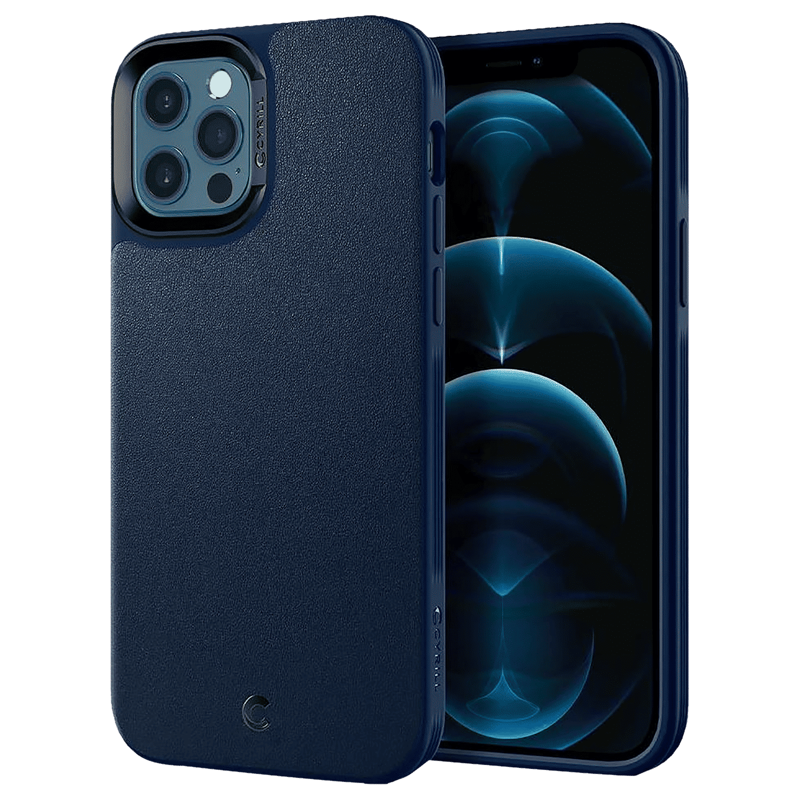 spigen Cyrill Polycarbonate,TPU & Faux Leather Back Cover for Apple iPhone 12, 12 Pro (Air Cushion Technology, Navy)_1