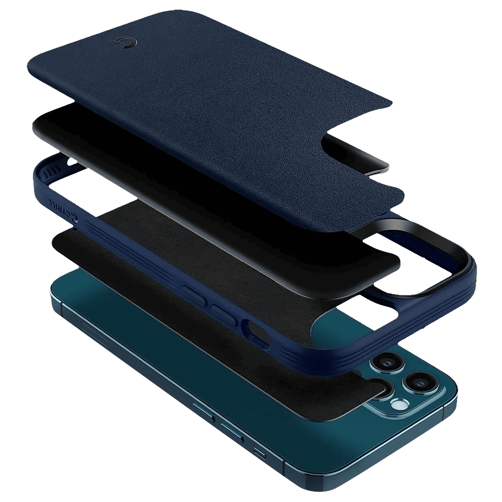 spigen Cyrill Polycarbonate,TPU & Faux Leather Back Cover for Apple iPhone 12, 12 Pro (Air Cushion Technology, Navy)_10