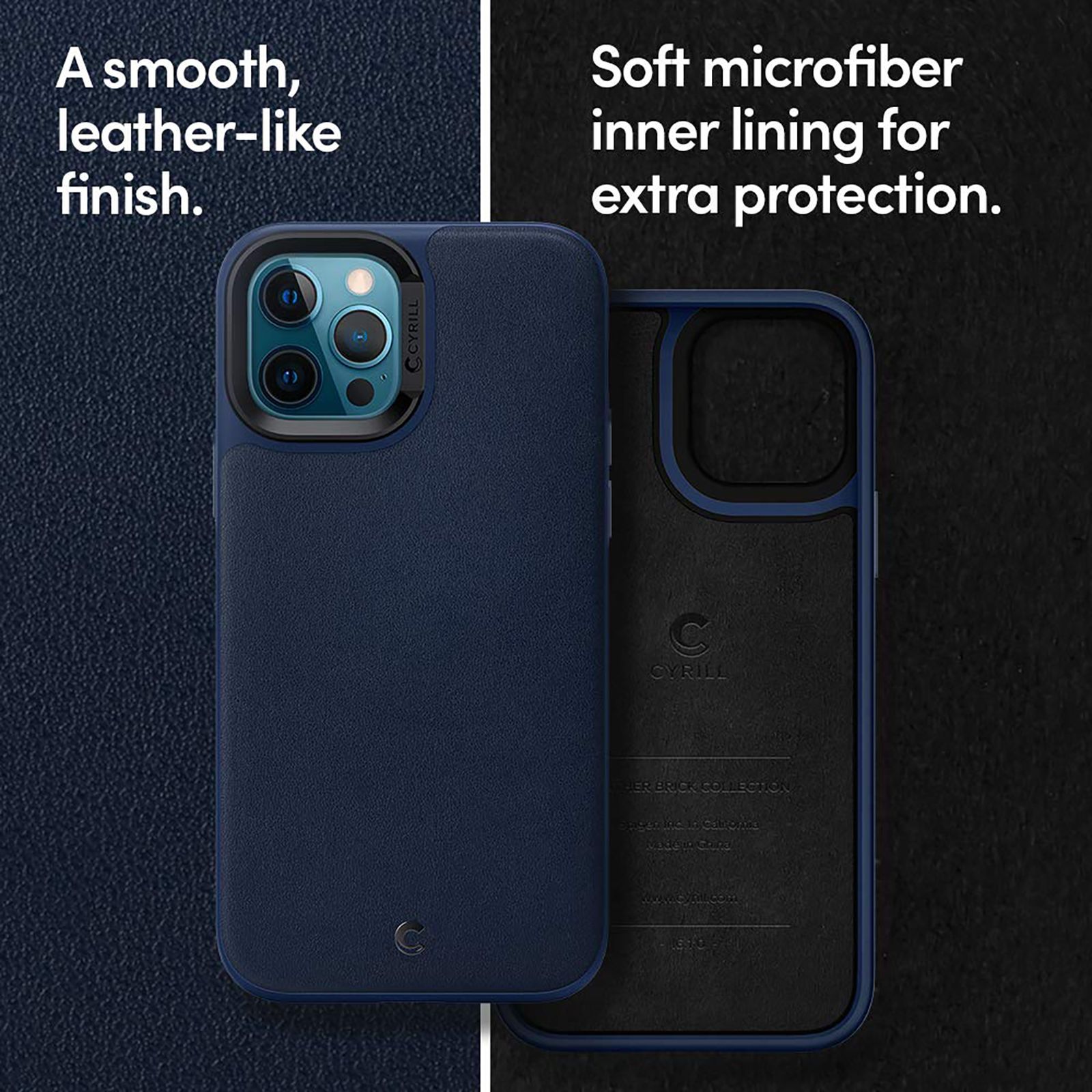spigen Cyrill Polycarbonate,TPU & Faux Leather Back Cover for Apple iPhone 12, 12 Pro (Air Cushion Technology, Navy)_14