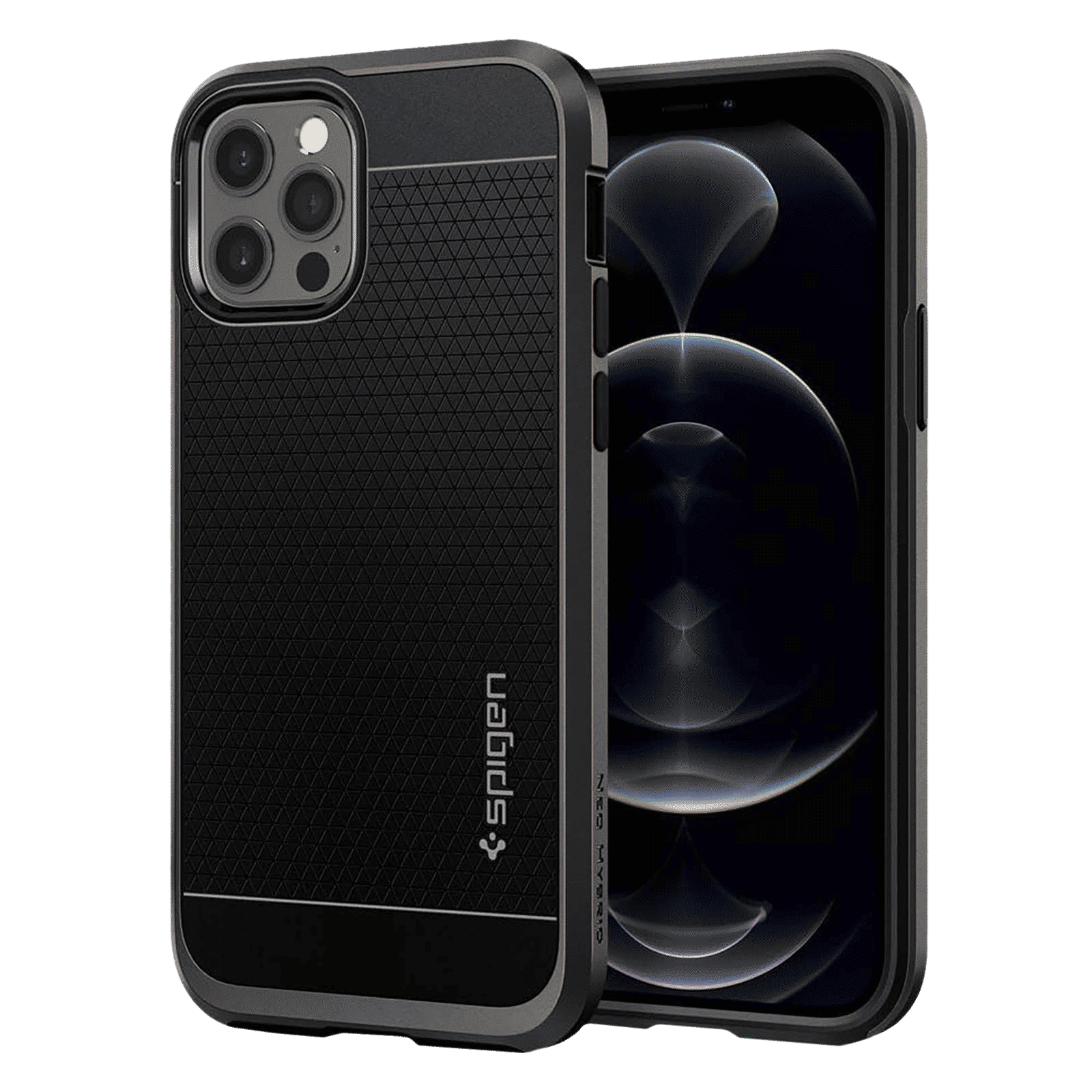 spigen Neo Hybrid Polycarbonate & TPU Back Cover for Apple iPhone 12, 12 Pro (Raised Edges, Gunmetal)_1