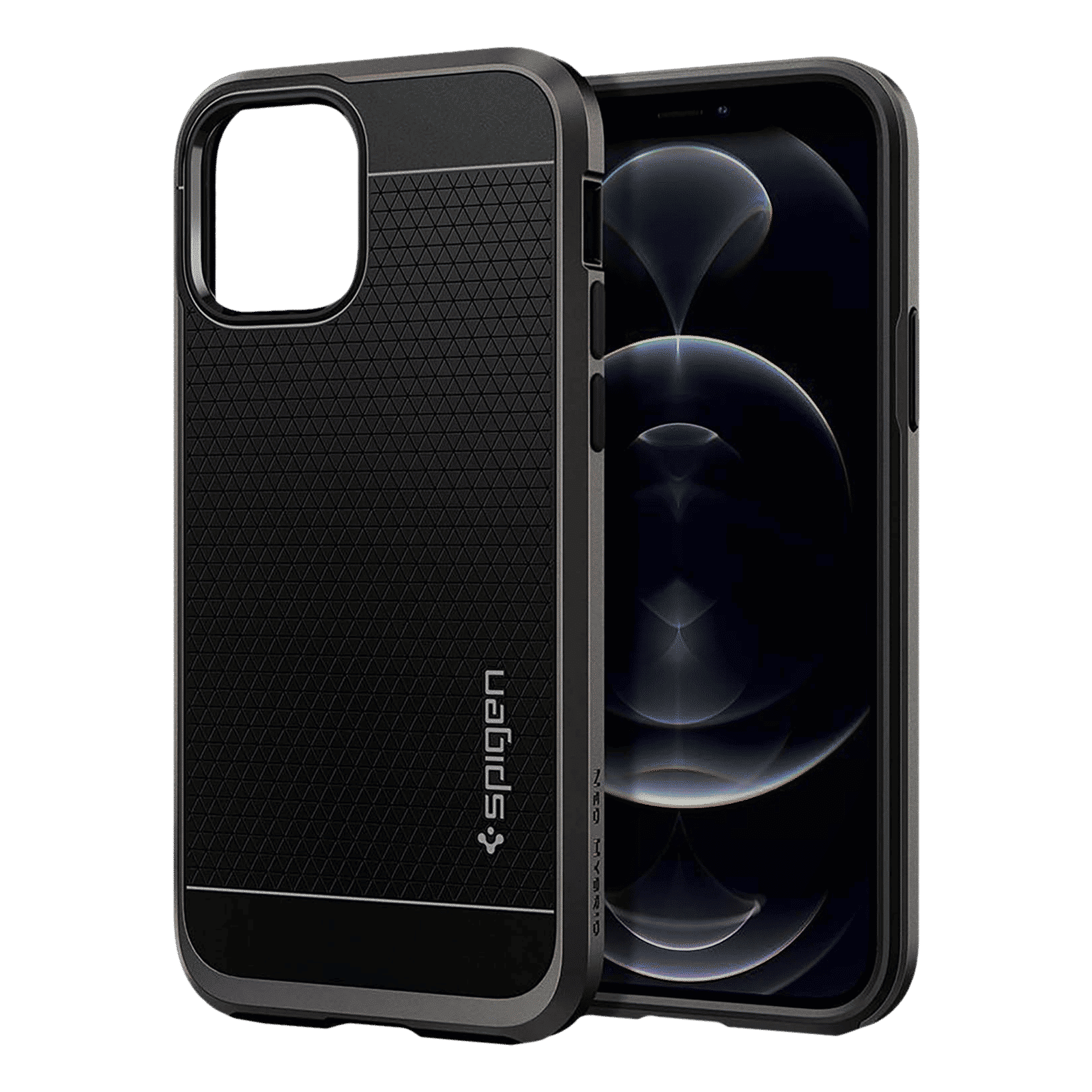 spigen Neo Hybrid Polycarbonate & TPU Back Cover for Apple iPhone 12, 12 Pro (Raised Edges, Gunmetal)_3