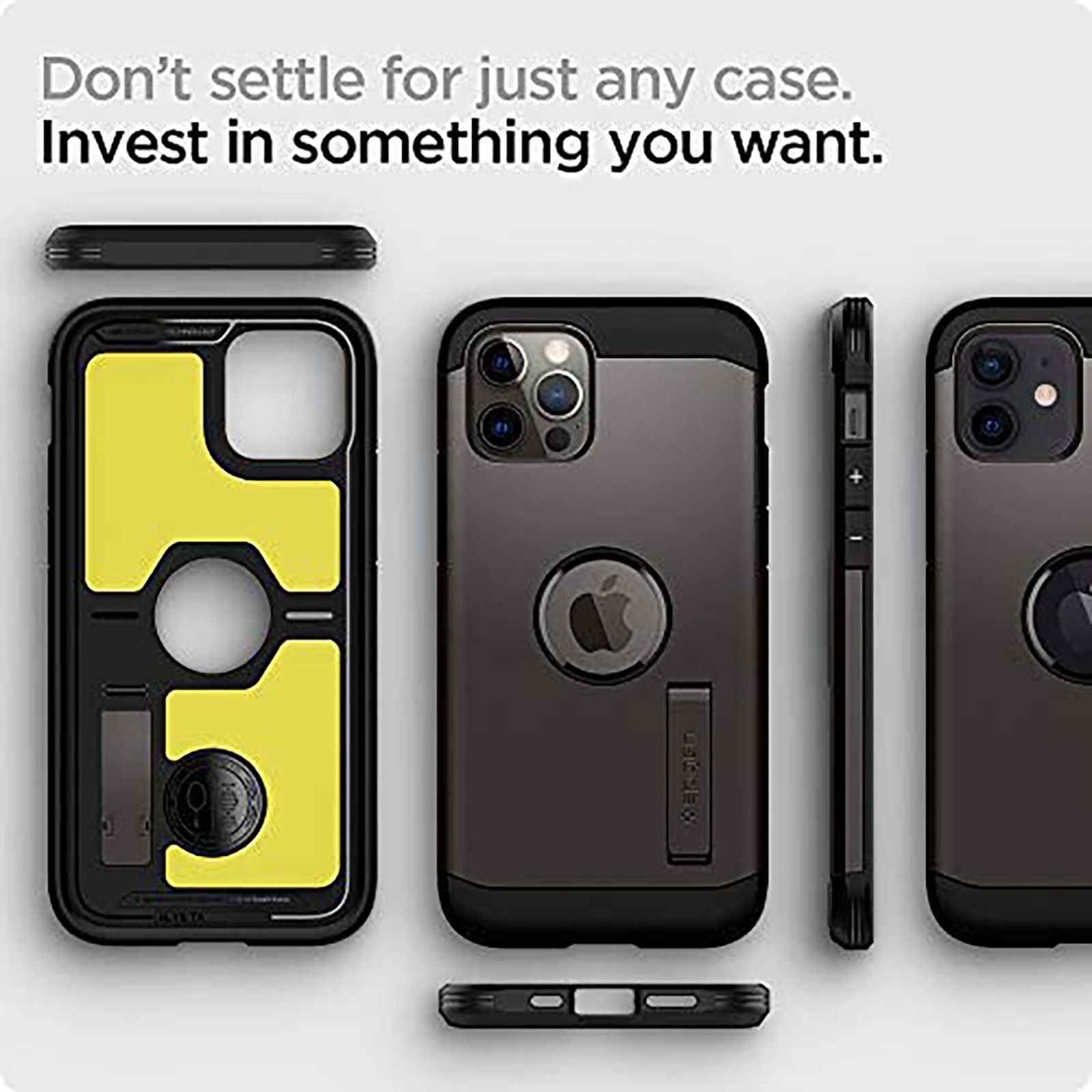 spigen Tough Armor TPU & Polycarbonate Back Case with Stand for Apple iPhone 12, 12 Pro (Wireless Charging Compatible, Gunmetal)_7