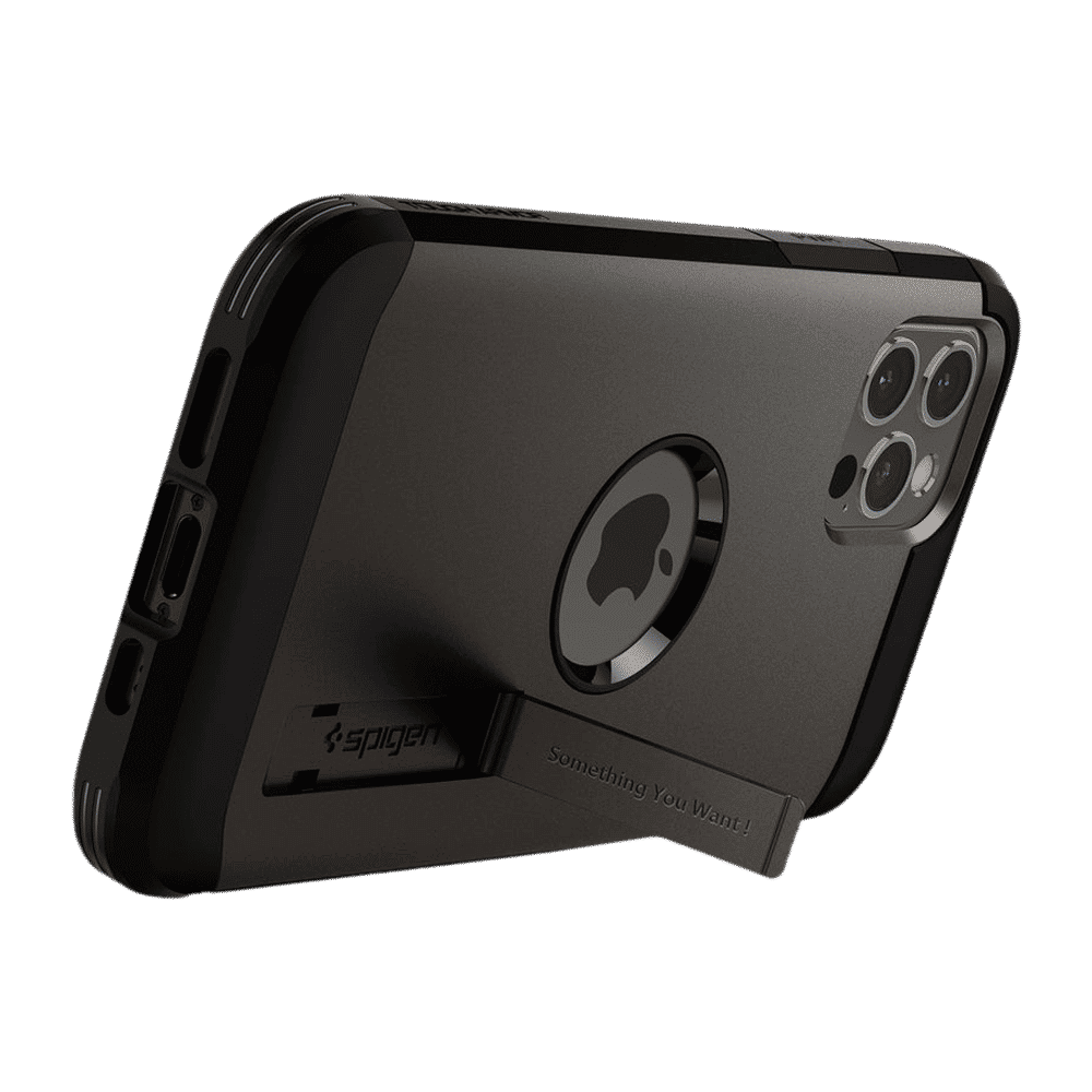 spigen Tough Armor TPU & Polycarbonate Back Case with Stand for Apple iPhone 12, 12 Pro (Wireless Charging Compatible, Gunmetal)_10