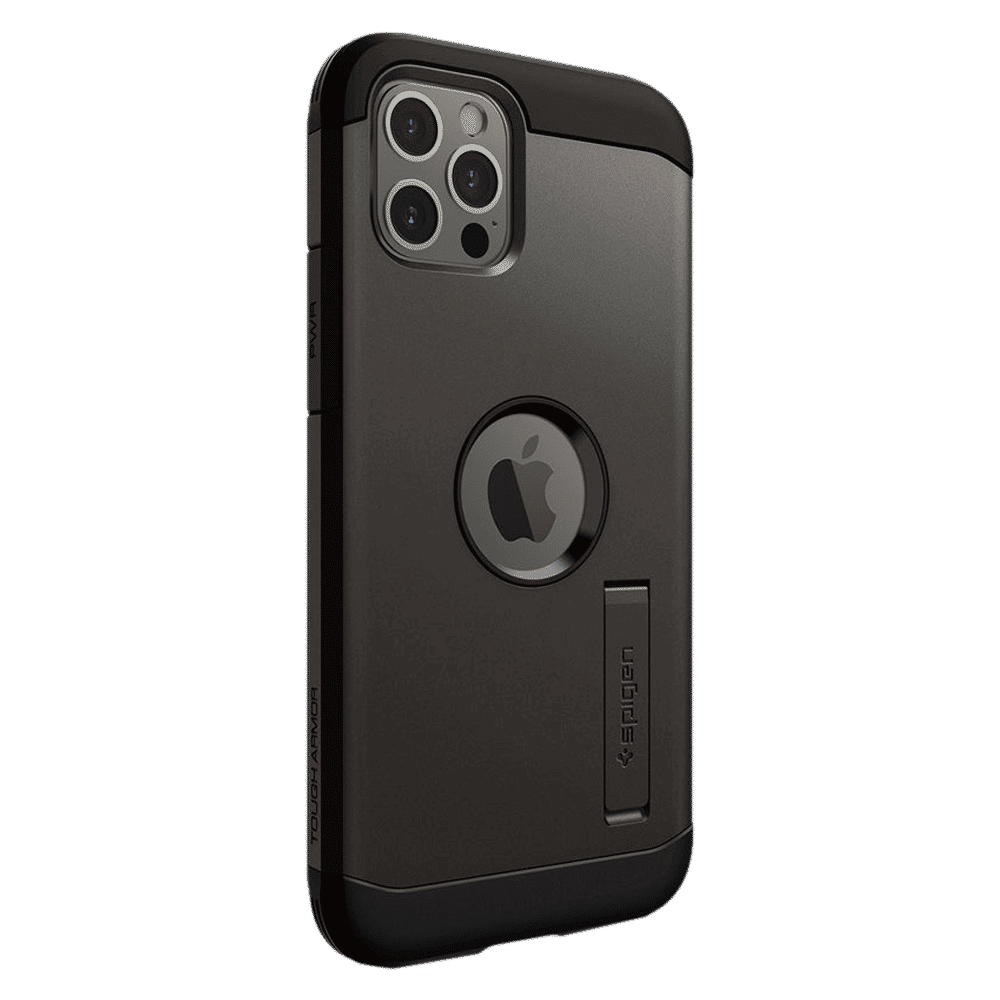 spigen Tough Armor TPU & Polycarbonate Back Case with Stand for Apple iPhone 12, 12 Pro (Wireless Charging Compatible, Gunmetal)_11
