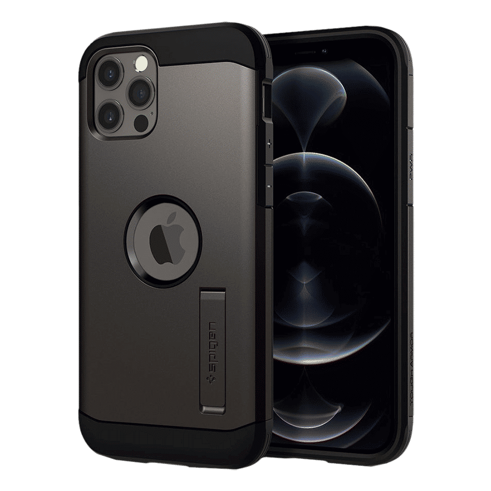 spigen Tough Armor TPU & Polycarbonate Back Case with Stand for Apple iPhone 12, 12 Pro (Wireless Charging Compatible, Gunmetal)_17