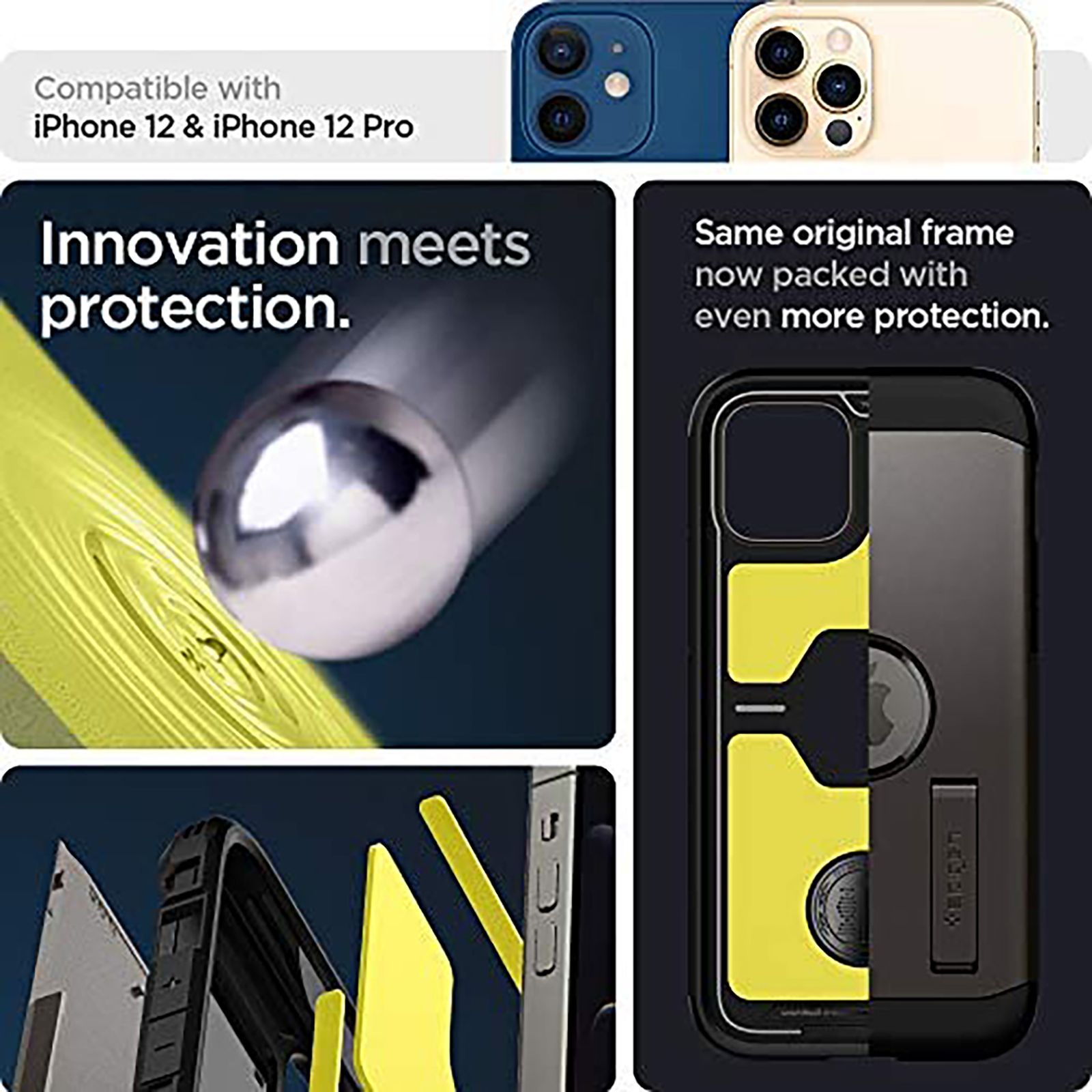 spigen Tough Armor TPU & Polycarbonate Back Case with Stand for Apple iPhone 12, 12 Pro (Wireless Charging Compatible, Gunmetal)_3