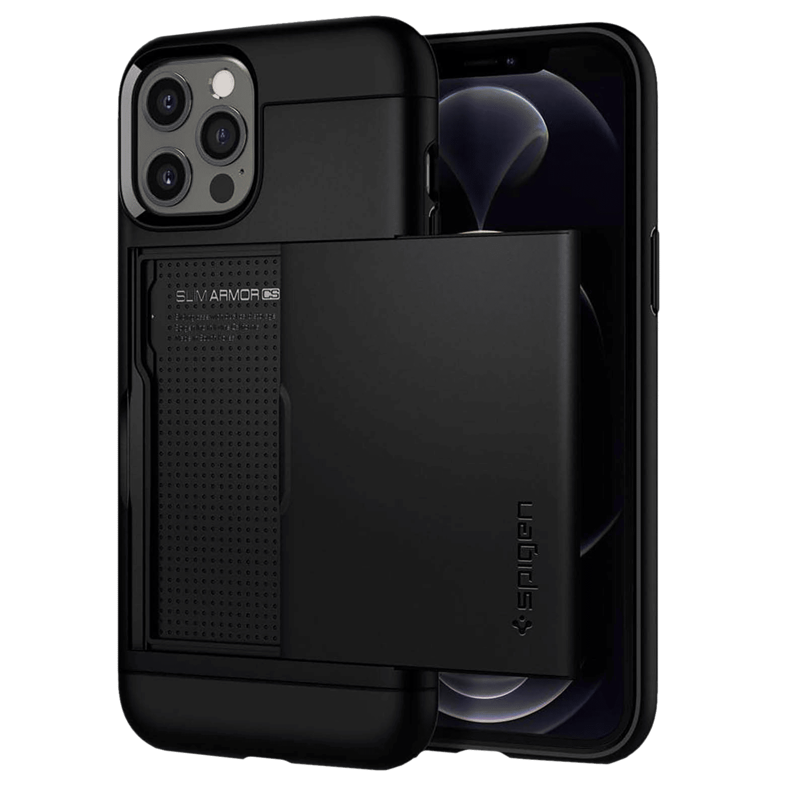 spigen Slim Armor CS TPU & Polycarbonate Back Cover for Apple iPhone 12, 12 Pro (Air Cushion Technology, Black)_1