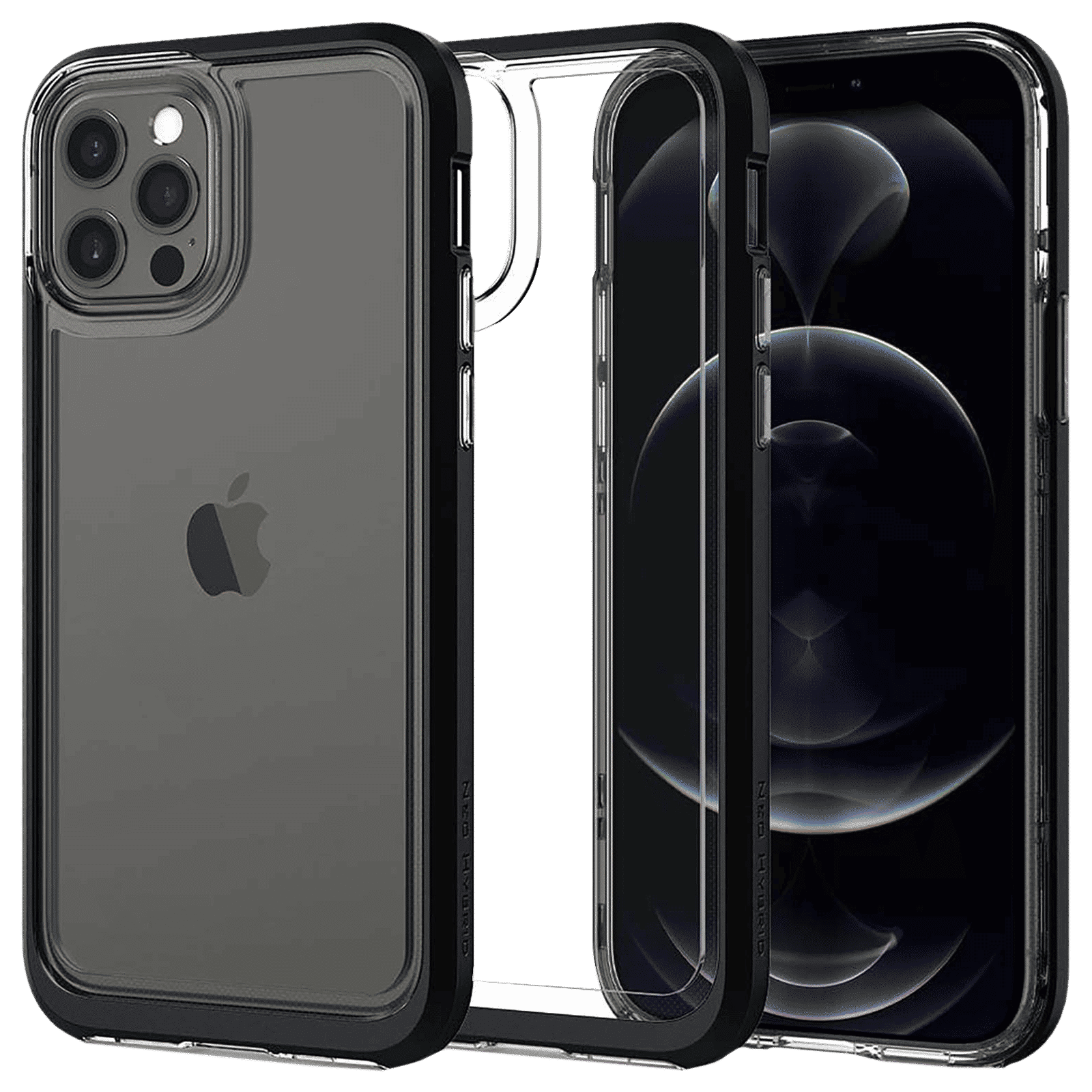 spigen Neo Hybrid Crystal TPU & PC Back Case For iPhone 12/iPhone 12 Pro (Hybrid Structure, ACS01706, Black)_1