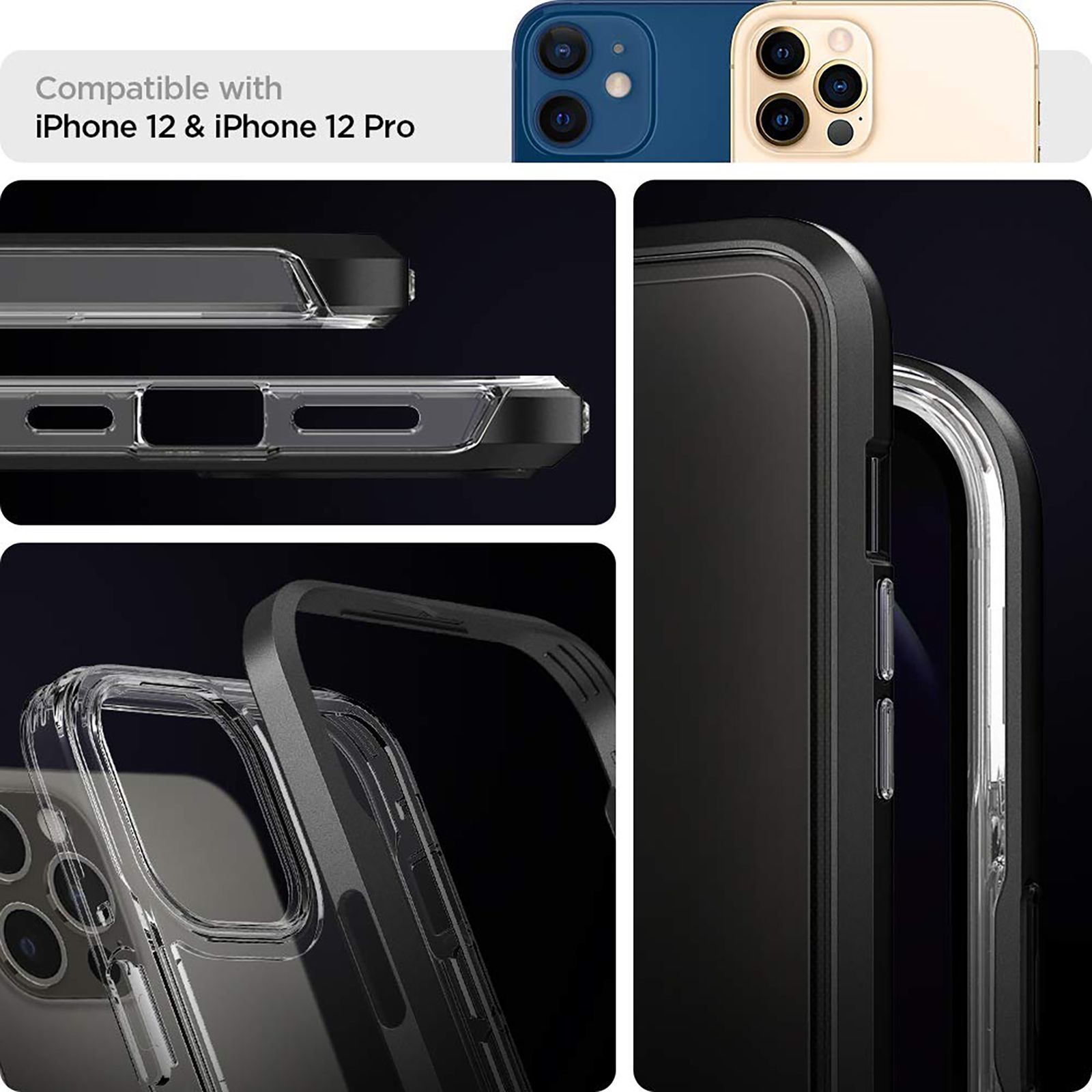 spigen Neo Hybrid Crystal TPU & PC Back Case For iPhone 12/iPhone 12 Pro (Hybrid Structure, ACS01706, Black)_11