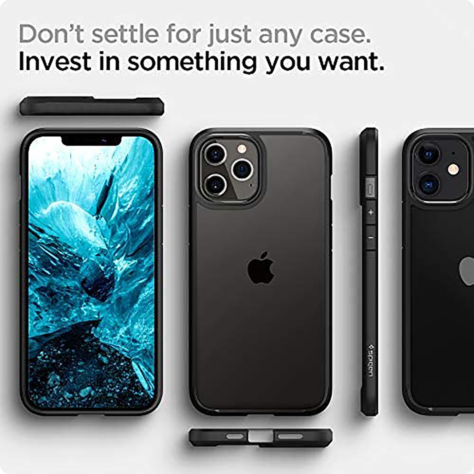 spigen Ultra Hybrid TPU & Polycarbonate Back Cover for Apple iPhone 12, 12 Pro (Raised Bezels, Matte Black)_6