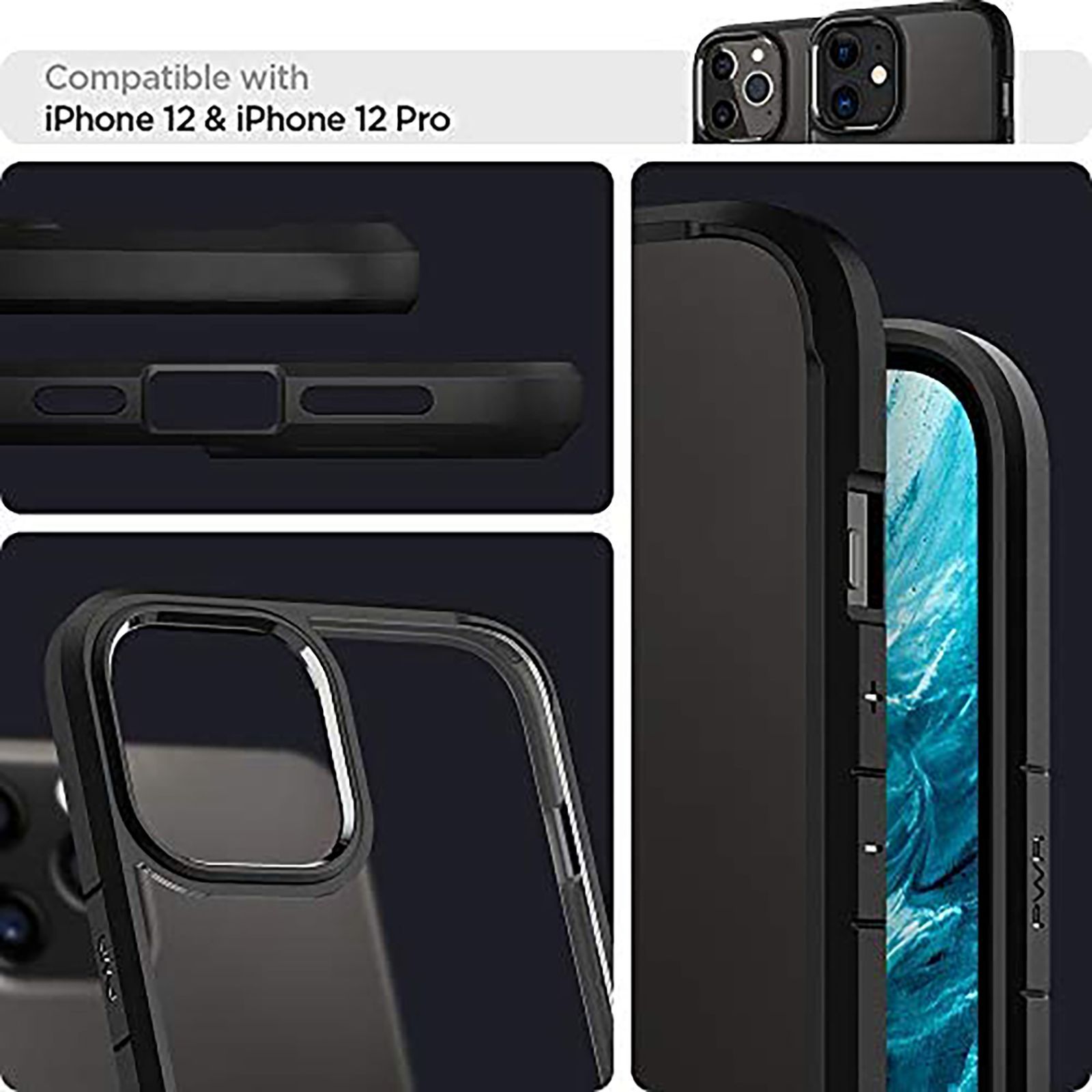 spigen Ultra Hybrid TPU & Polycarbonate Back Cover for Apple iPhone 12, 12 Pro (Raised Bezels, Matte Black)_7