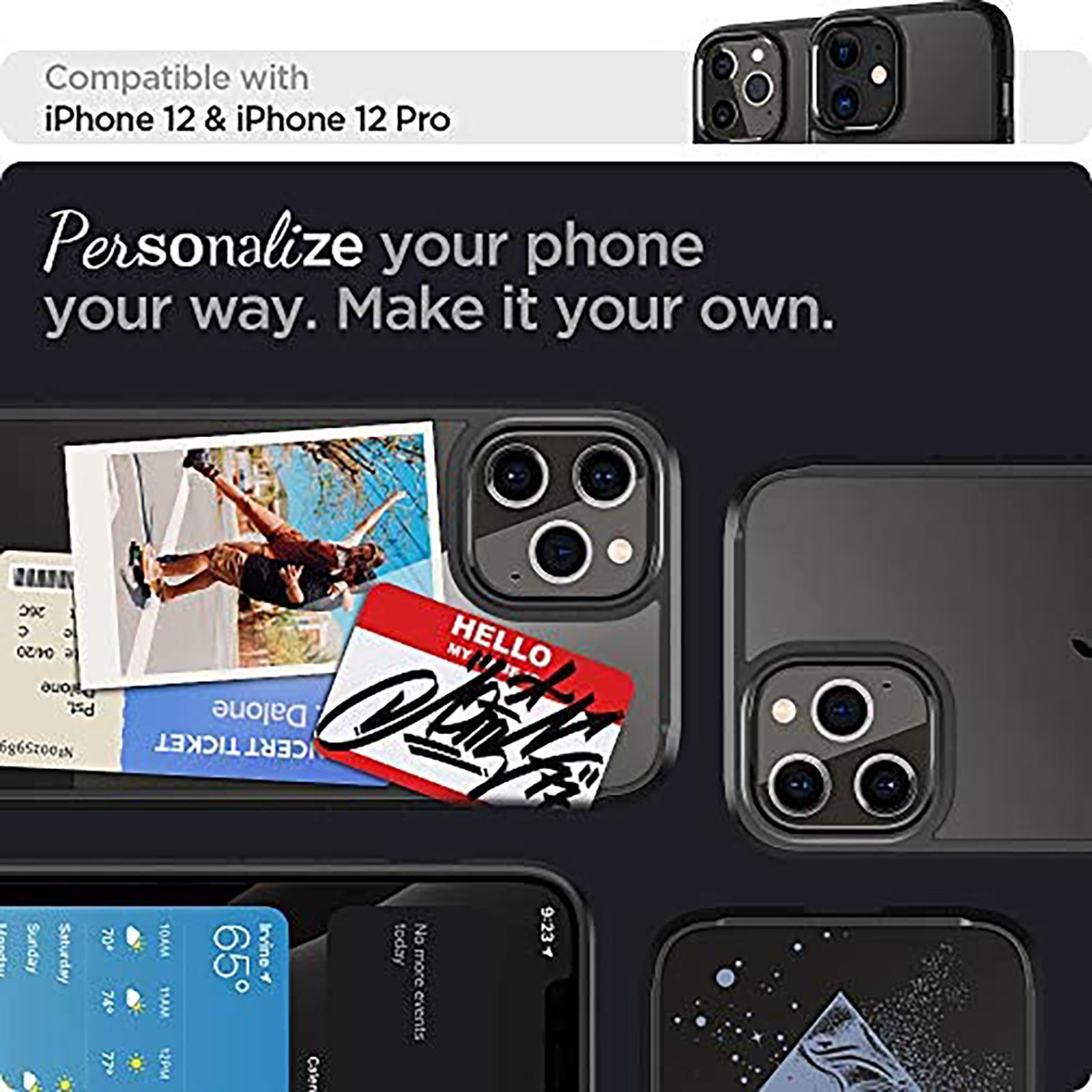 spigen Ultra Hybrid TPU & Polycarbonate Back Cover for Apple iPhone 12, 12 Pro (Raised Bezels, Matte Black)_8