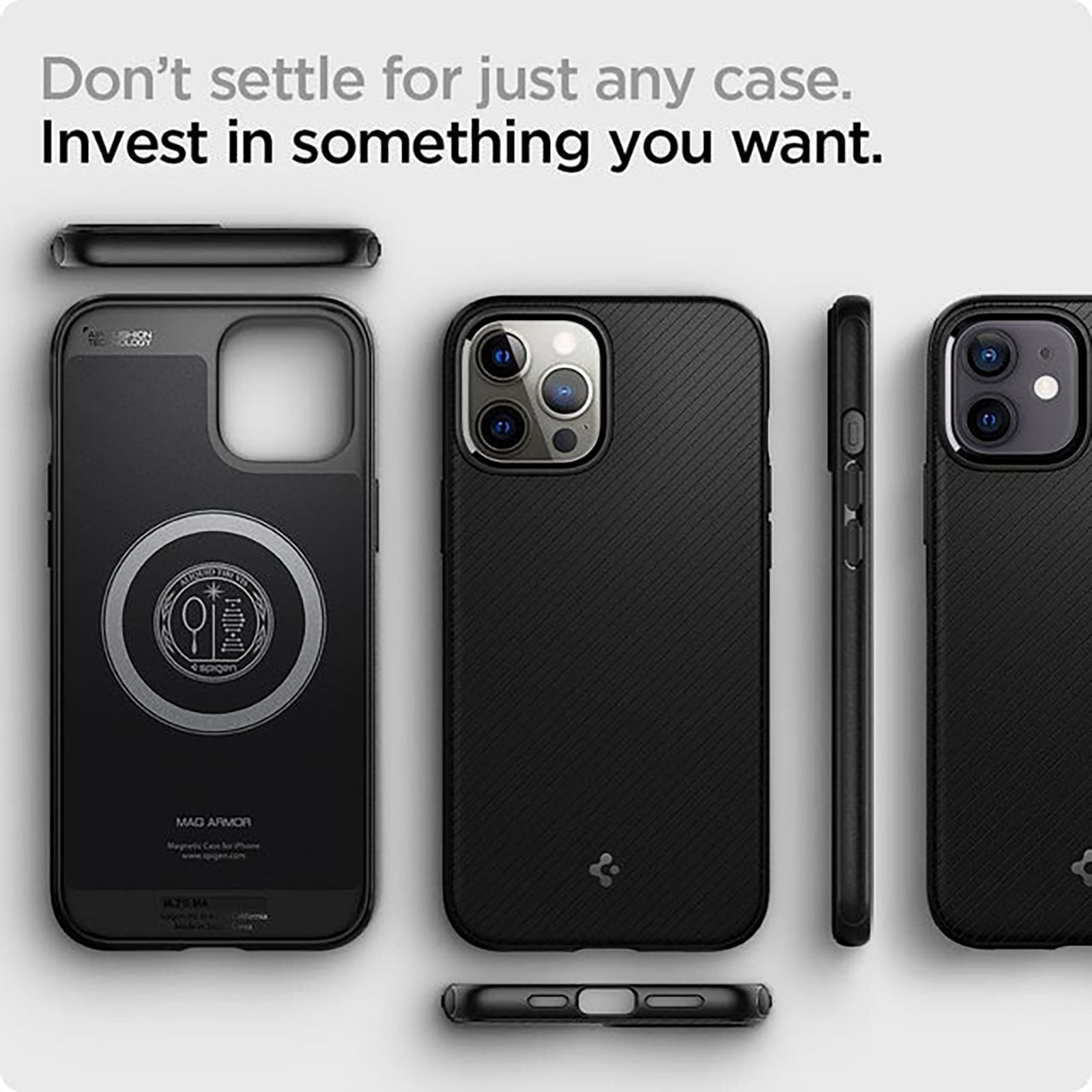 spigen Mag Armor TPU & PC Back Case For iPhone 12/iPhone 12 Pro (Slim & Grip-Friendly, ACS01865, Matte Black)_3