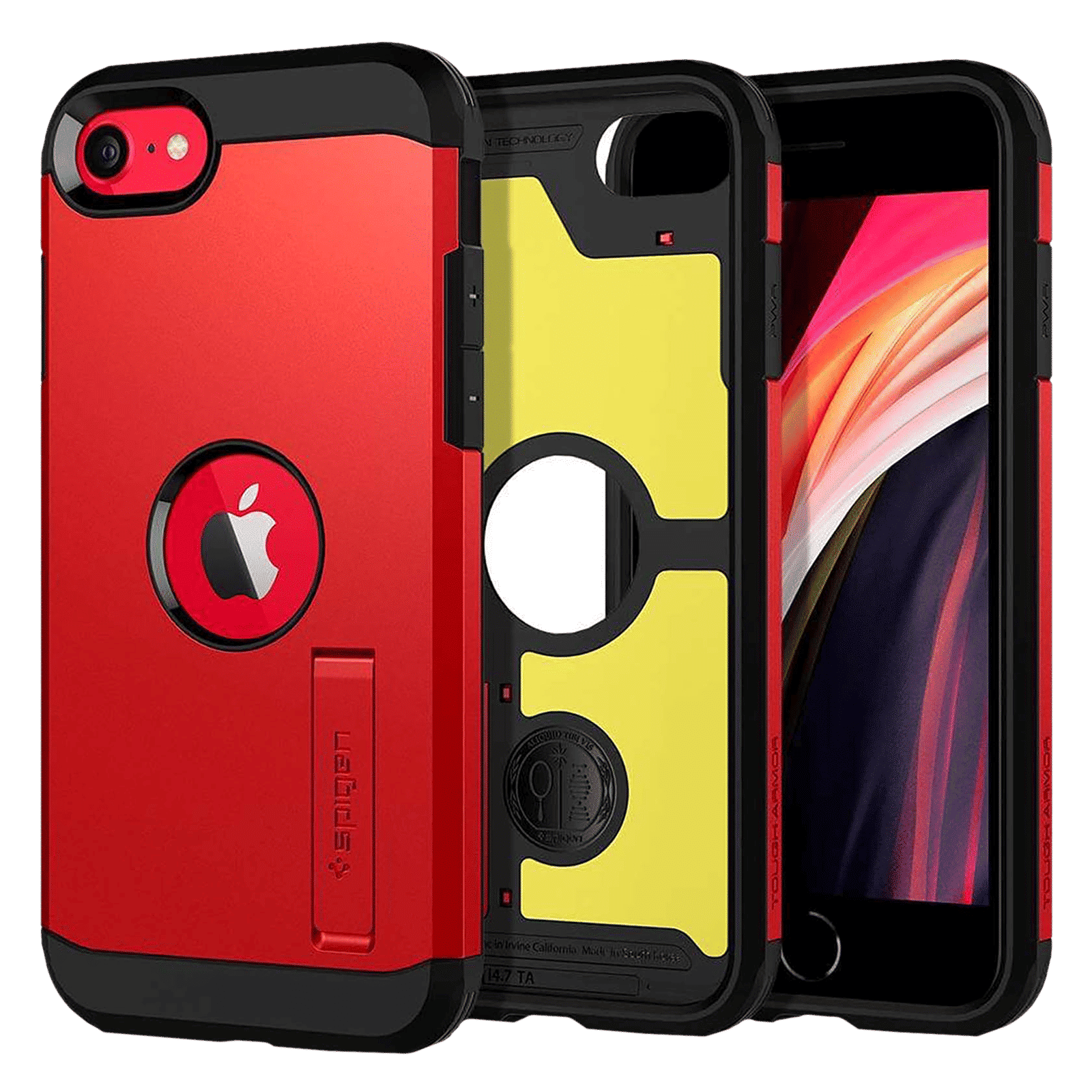 spigen Tough Armor TPU & Polycarbonate Back Case with Stand for Apple iPhone SE (Wireless Charging Compatible, Red) spigen Tough Armor TPU & Polycarbonate Back Case with Stand for Apple iPhone SE (Wireless Charging Compatible, Red)_1
