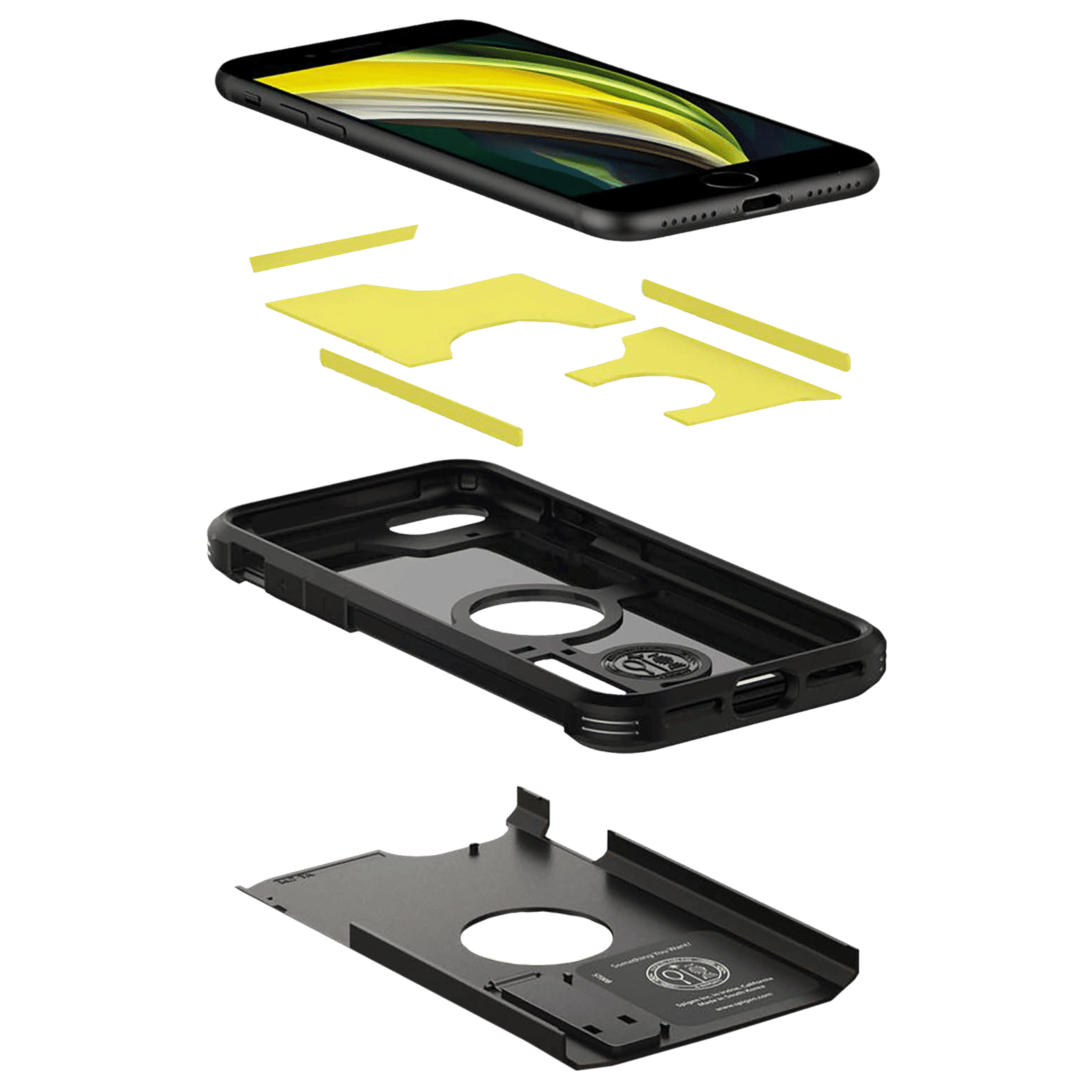 spigen Tough Armor TPU & Polycarbonate Back Case with Stand for Apple iPhone SE (Wireless Charging Compatible, Gunmetal)_7