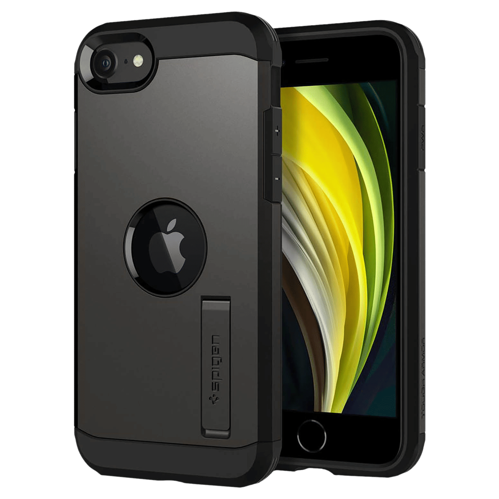 spigen Tough Armor TPU & Polycarbonate Back Case with Stand for Apple iPhone SE (Wireless Charging Compatible, Gunmetal)_8
