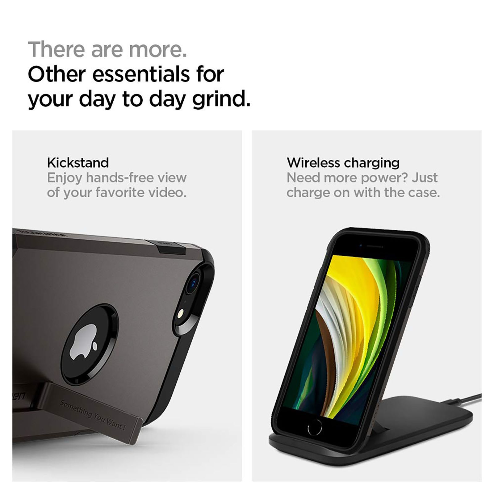 spigen Tough Armor TPU & Polycarbonate Back Case with Stand for Apple iPhone SE (Wireless Charging Compatible, Gunmetal)_11