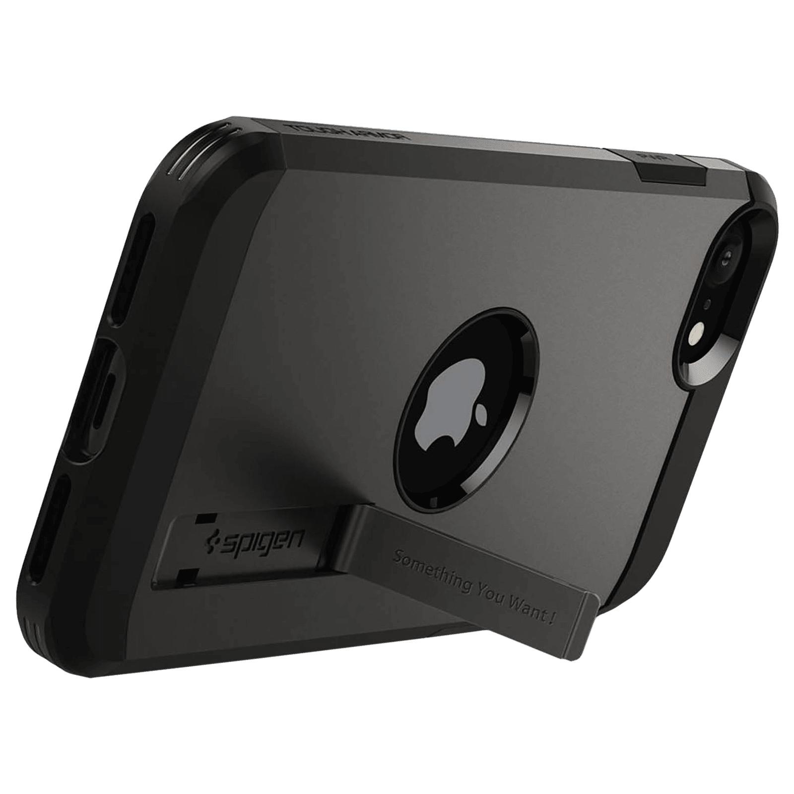 spigen Tough Armor TPU & Polycarbonate Back Case with Stand for Apple iPhone SE (Wireless Charging Compatible, Gunmetal)_5