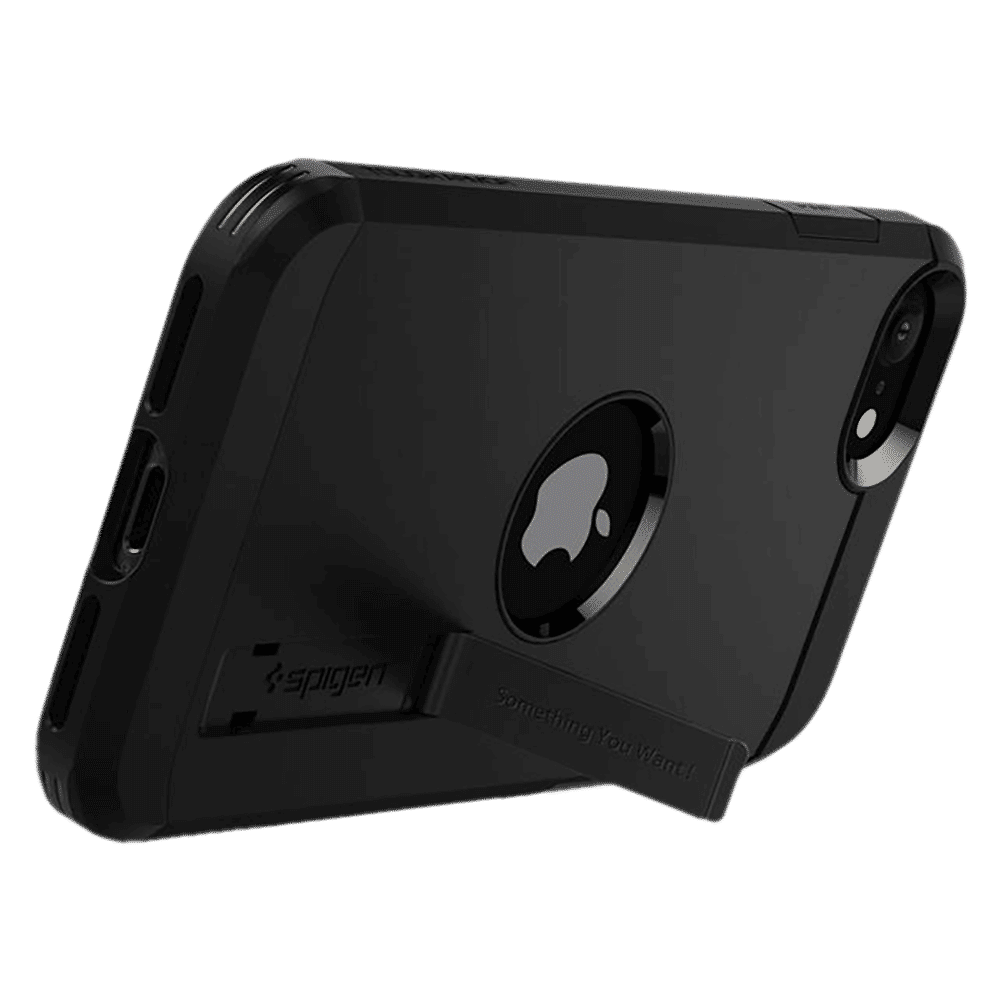 spigen Tough Armor TPU & Polycarbonate Back Case with Stand for Apple iPhone SE (Wireless Charging Compatible, Black)_11