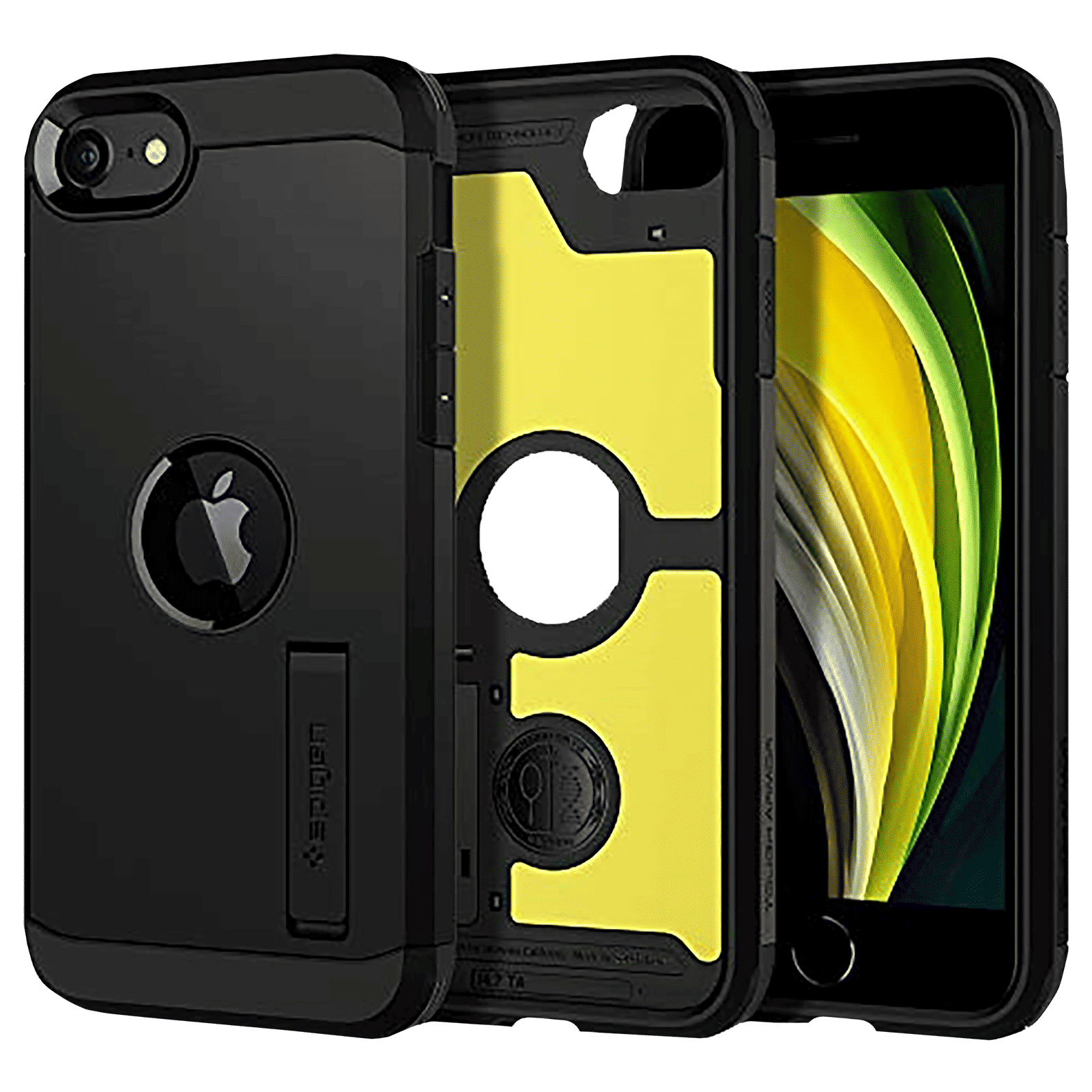 spigen Tough Armor TPU & Polycarbonate Back Case with Stand for Apple iPhone SE (Wireless Charging Compatible, Black)_5