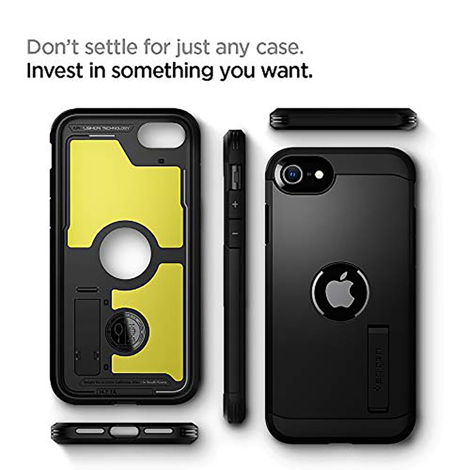 spigen Tough Armor TPU & Polycarbonate Back Case with Stand for Apple iPhone SE (Wireless Charging Compatible, Black)_6