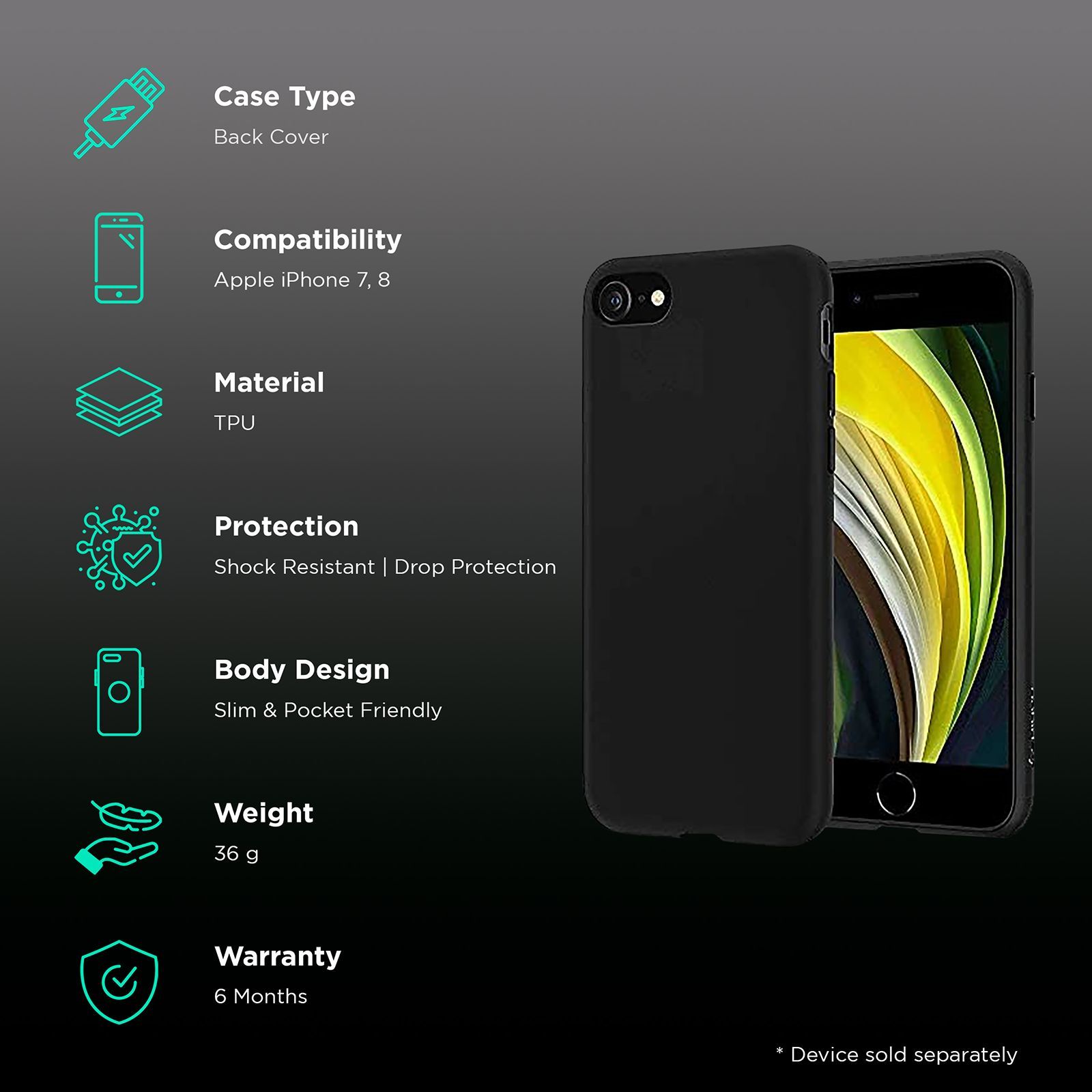 spigen Liquid Crystal TPU Back Case For Apple iPhone 7 (2016)/iPhone 8 (2017) (Slim & Pocket-Ready Design, 042CS21247, Black)_2