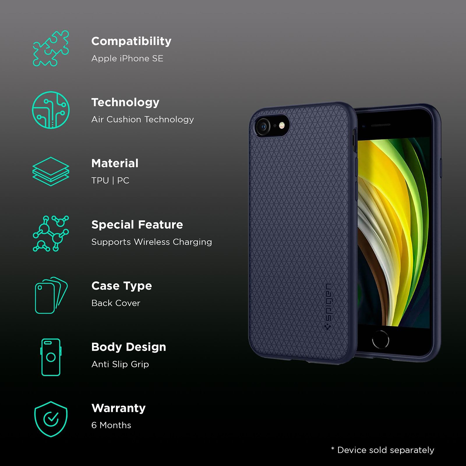 spigen Liquid Air TPU & Polycarbonate Back Cover for Apple iPhone SE (Wireless Charging Compatible, Midnight Blue) spigen Liquid Air TPU & Polycarbonate Back Cover for Apple iPhone SE (Wireless Charging Compatible, Midnight Blue)_2