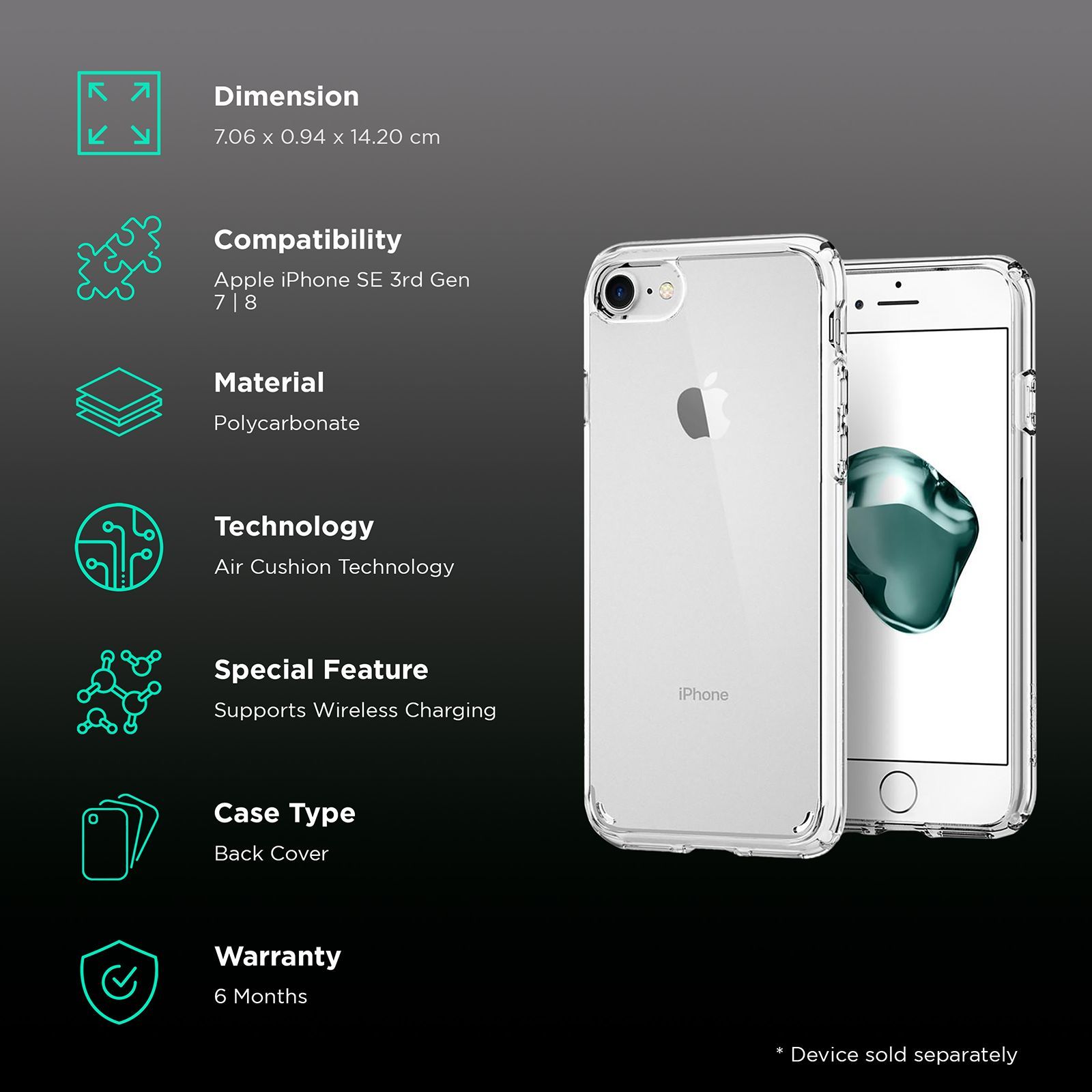 spigen Ultra Hybrid Polycarbonate Back Cover for Apple iPhone SE 3rd Gen, 7, 8 (Wireless Charging Compatible, Crystal Clear) spigen Ultra Hybrid Polycarbonate Back Cover for Apple iPhone SE 3rd Gen, 7, 8 (Wireless Charging Compatible, Crystal Clear)_2