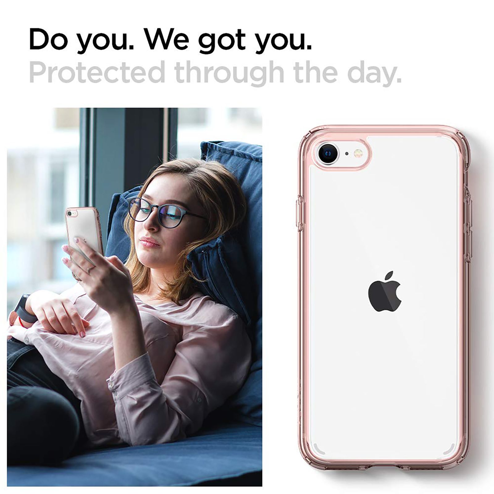 spigen Ultra Hybrid TPU & Polycarbonate Back Cover for Apple iPhone 7, 8, SE (Supports Wireless Charging, Rose Crystal)_4