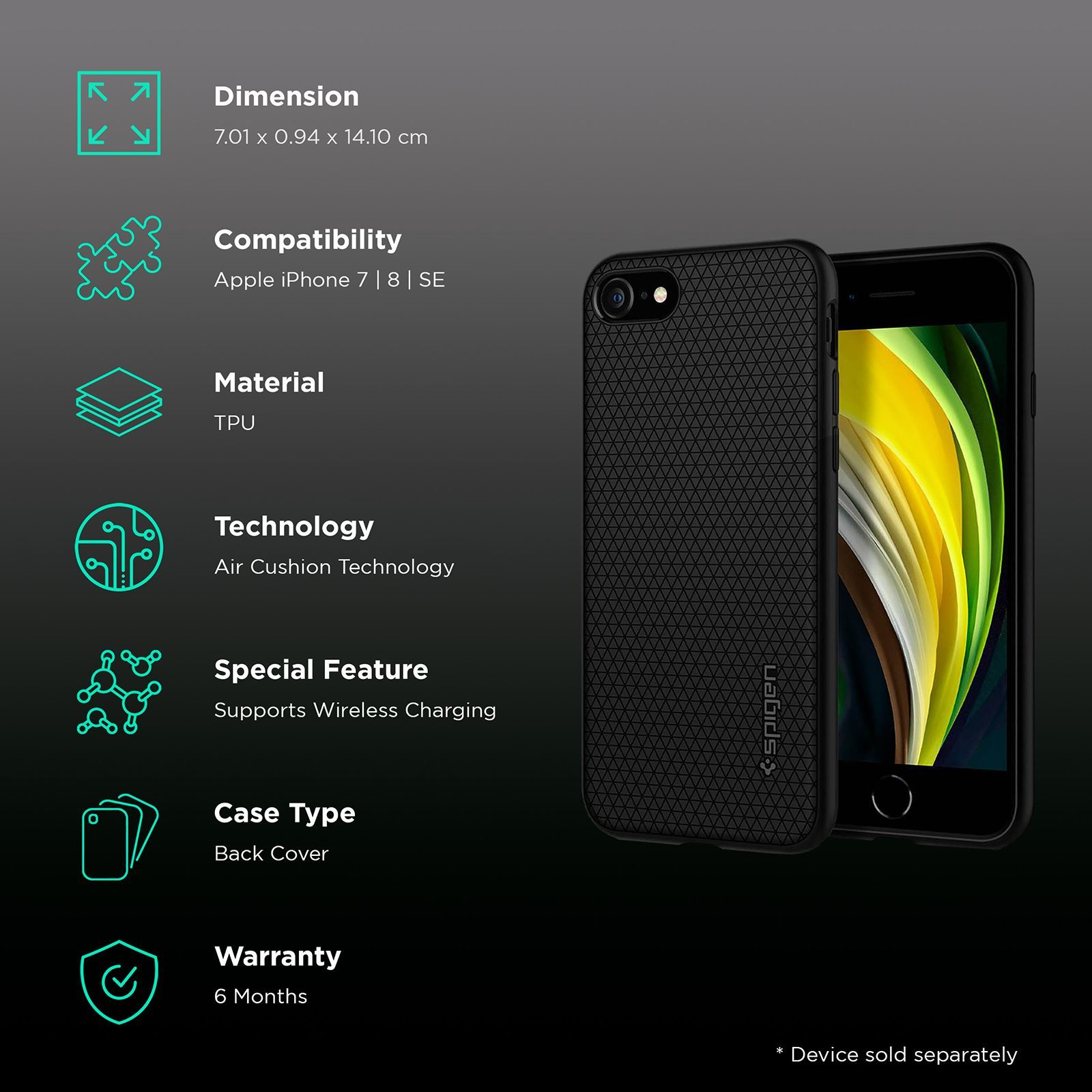 spigen Liquid Air Soft TPU Back Cover for Apple iPhone 7, 8, SE (Wireless Charging Compatible, Black)_2