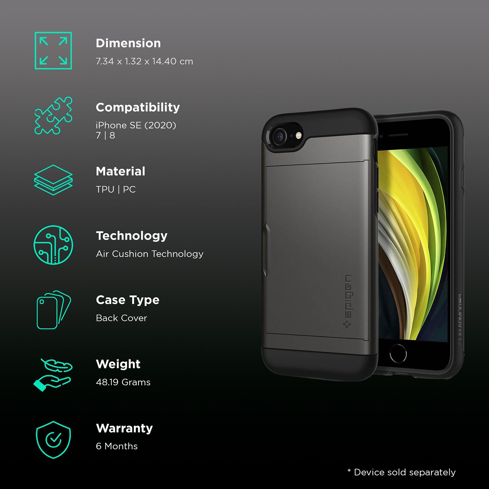 spigen Slim Armor CS TPU & PC Back Case For iPhone SE (2020)/iPhone 8/iPhone 7 (Air Cushion Technology, 042CS20453, Gunmetal)_2