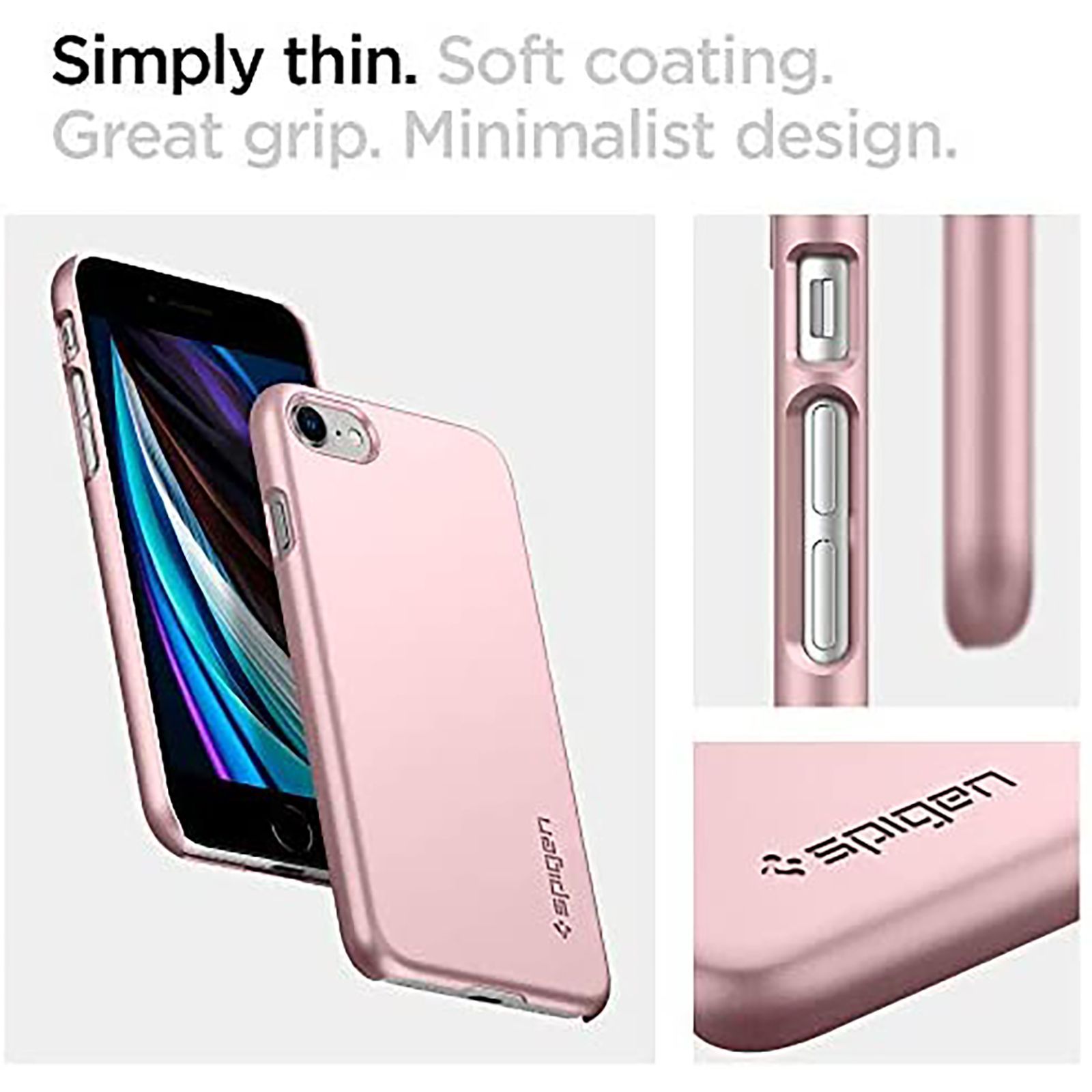 spigen Thin Fit Soft TPU & Polycarbonate Back Cover for Apple iPhone 7, 8, SE (Wireless Charging Compatible, Rose Gold)_7