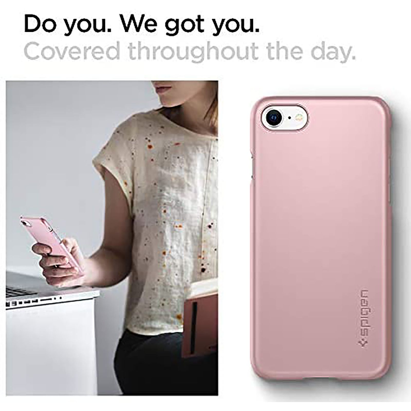 spigen Thin Fit Soft TPU & Polycarbonate Back Cover for Apple iPhone 7, 8, SE (Wireless Charging Compatible, Rose Gold)_8