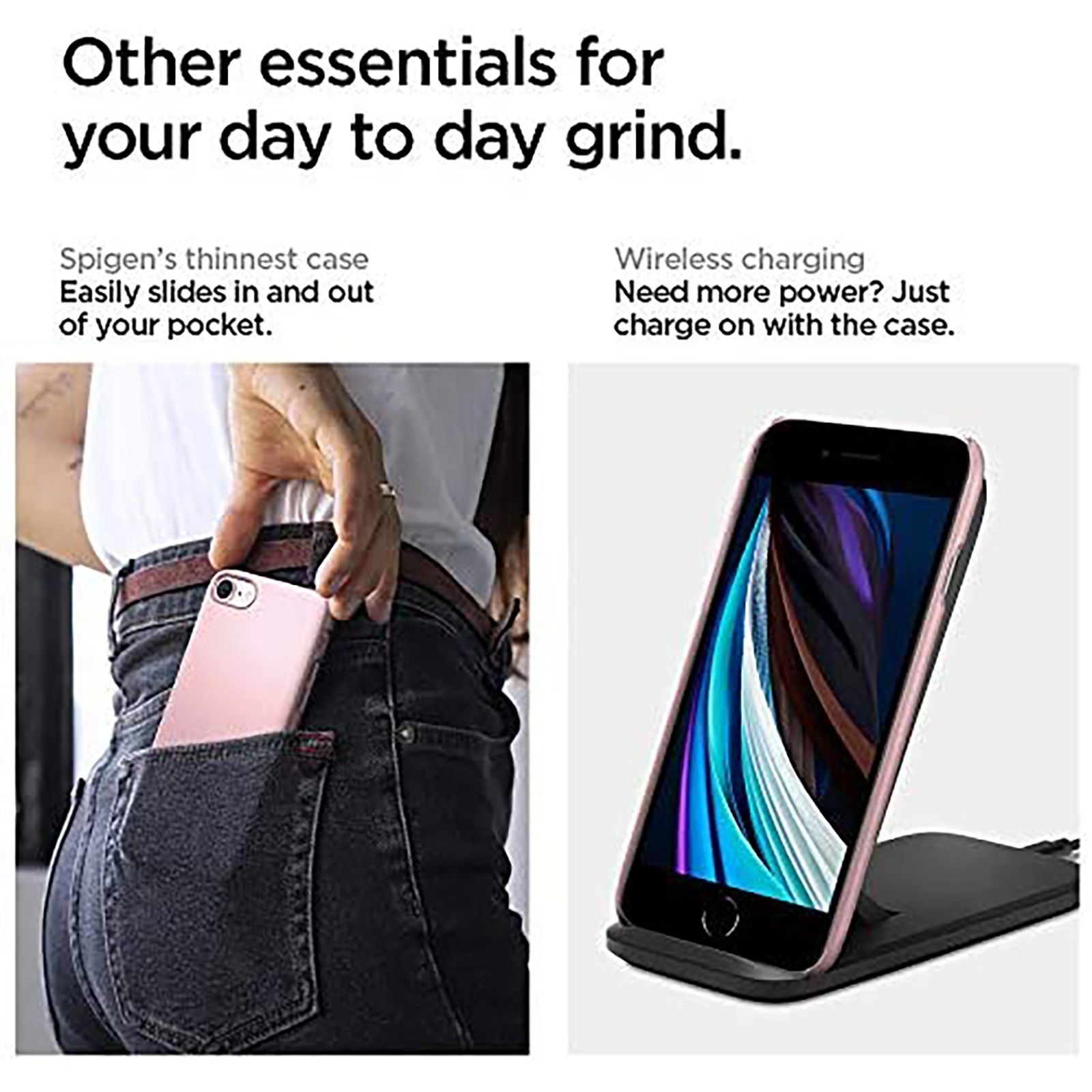 spigen Thin Fit Soft TPU & Polycarbonate Back Cover for Apple iPhone 7, 8, SE (Wireless Charging Compatible, Rose Gold)_5