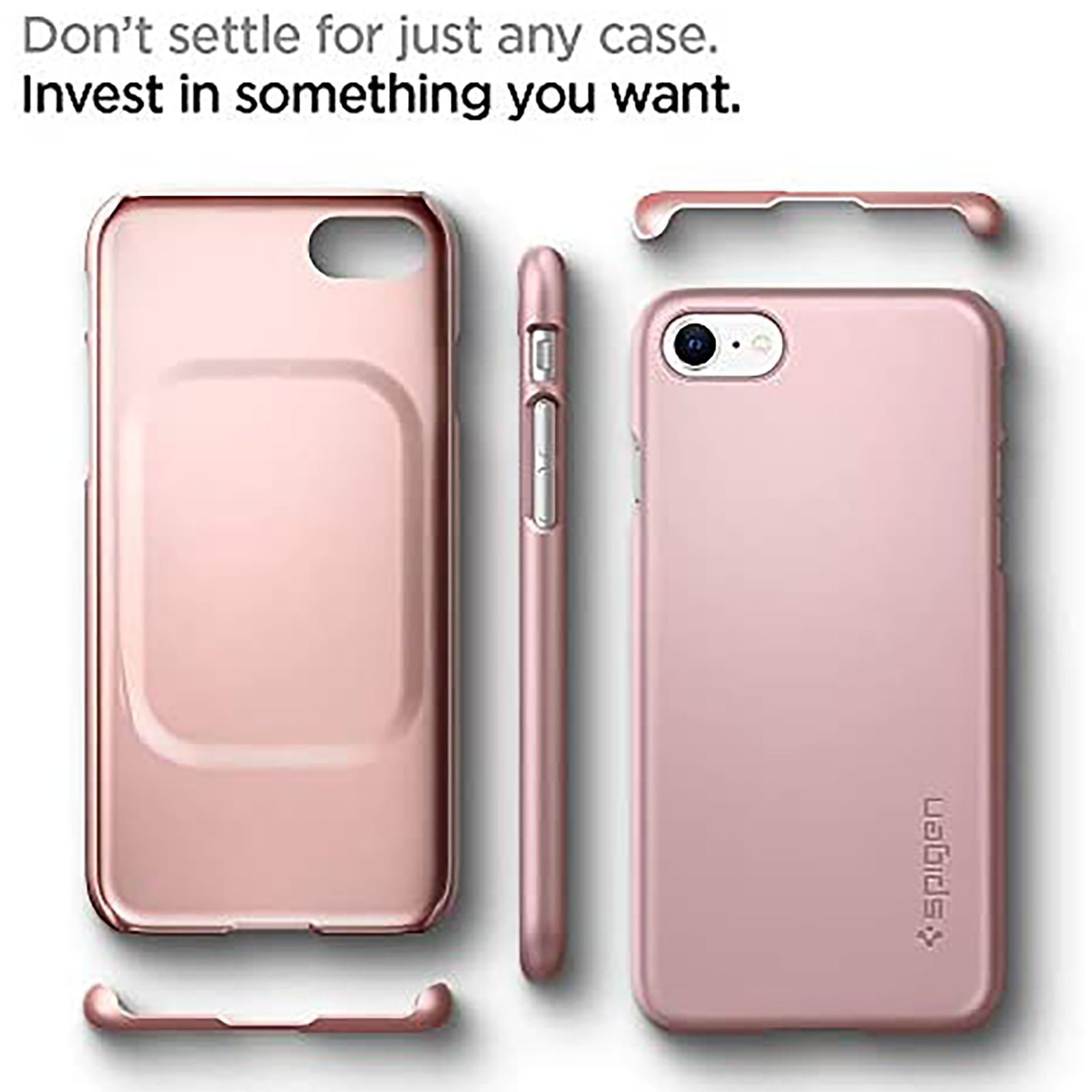 spigen Thin Fit Soft TPU & Polycarbonate Back Cover for Apple iPhone 7, 8, SE (Wireless Charging Compatible, Rose Gold)_6