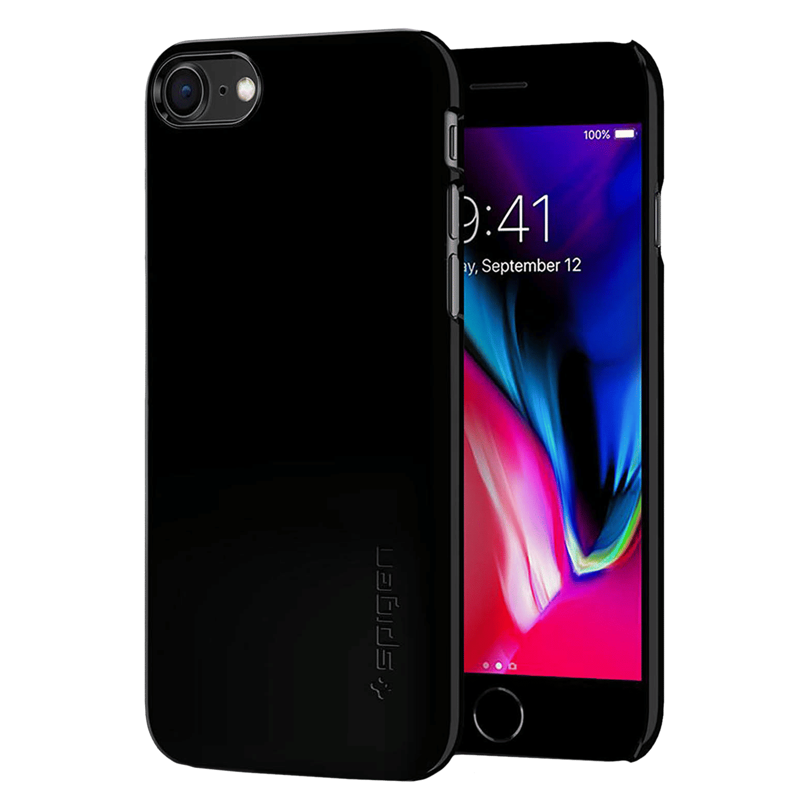 spigen Thin Fit Soft TPU & Polycarbonate Back Cover for Apple iPhone 7, 8, SE (Wireless Charging Compatible, Black)_1