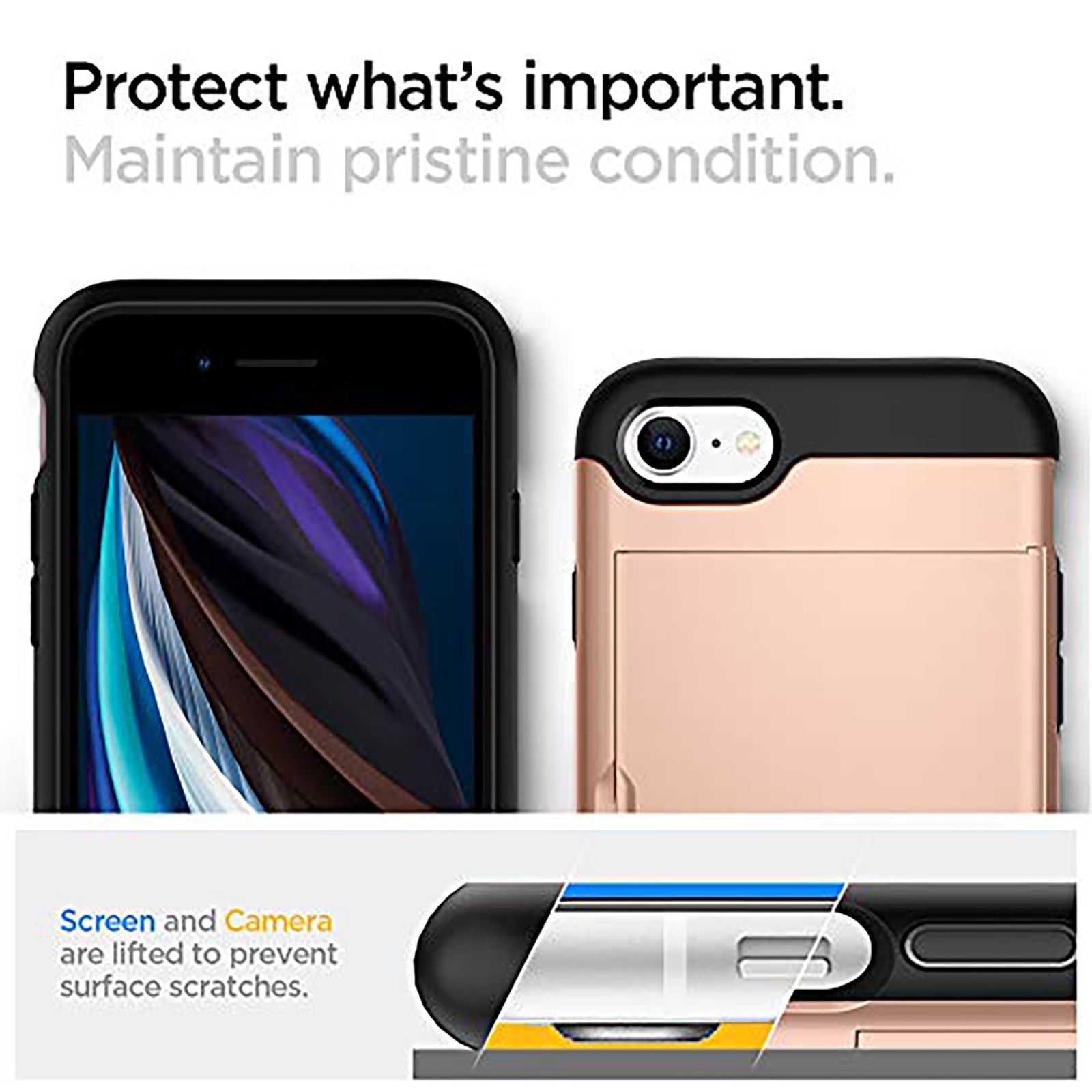 spigen Slim Armor CS Polycarbonate Back Cover for Apple iPhone 7, 8, SE (Air Cushion Technology, Blush Gold)_7