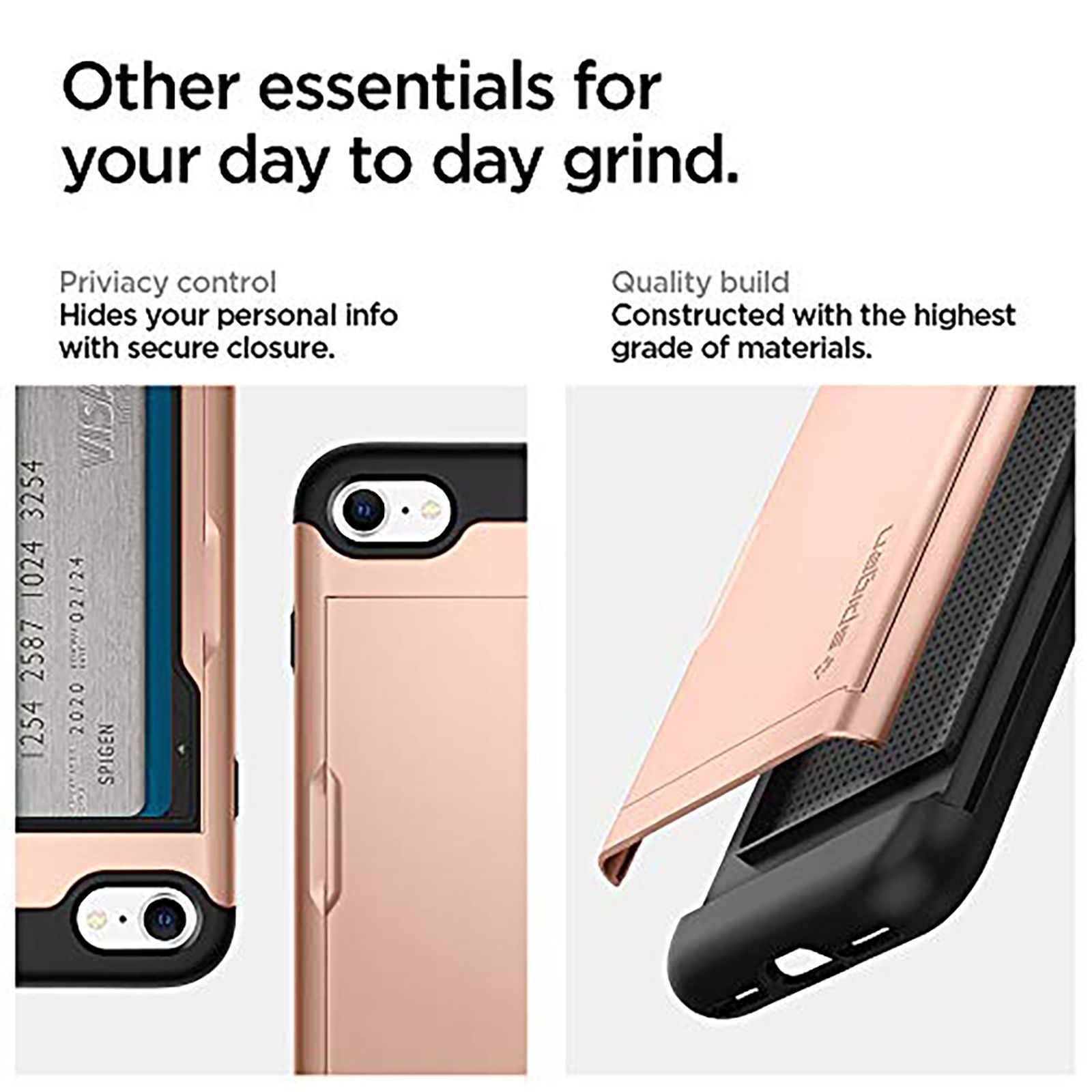 spigen Slim Armor CS Polycarbonate Back Cover for Apple iPhone 7, 8, SE (Air Cushion Technology, Blush Gold)_8