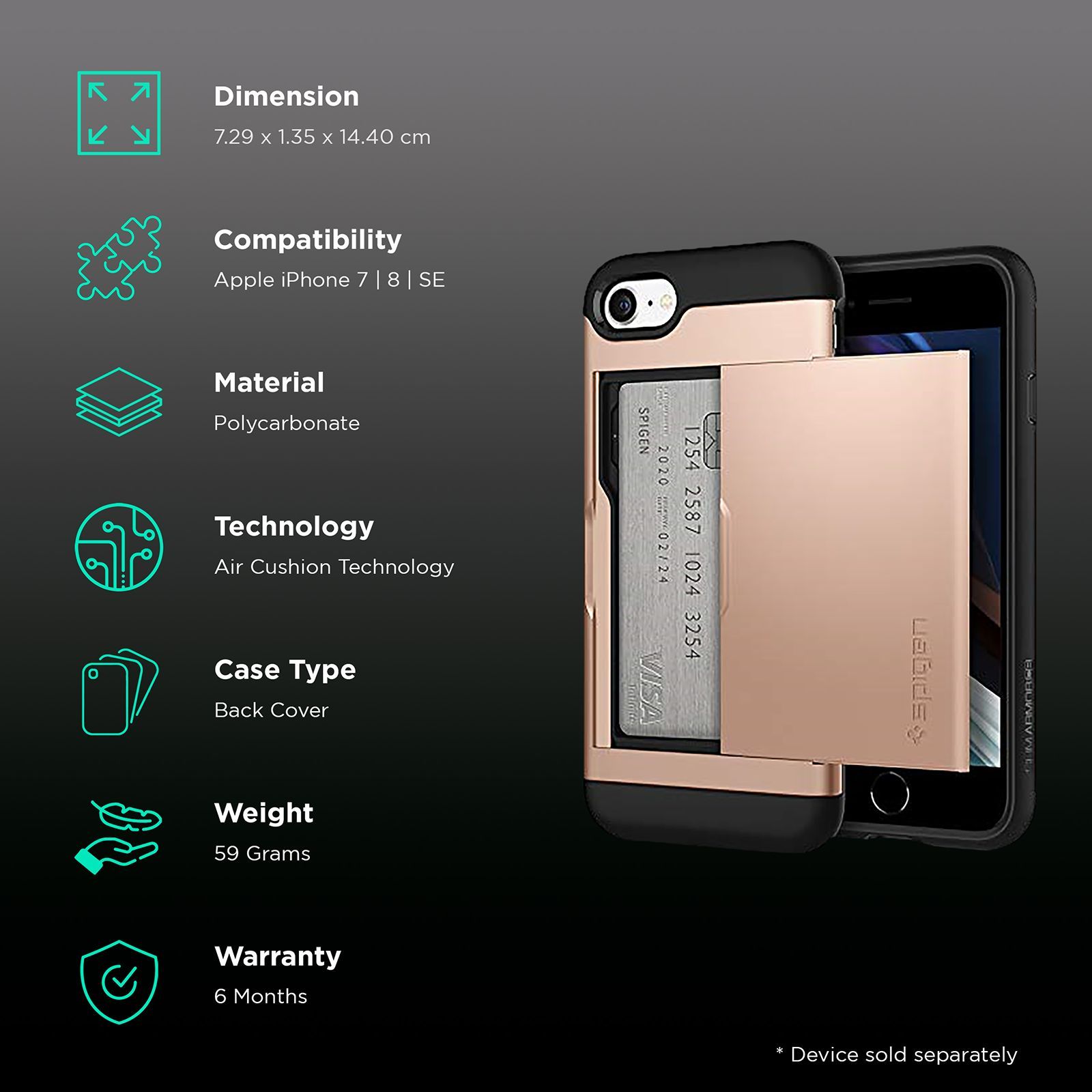 spigen Slim Armor CS Polycarbonate Back Cover for Apple iPhone 7, 8, SE (Air Cushion Technology, Blush Gold)_2