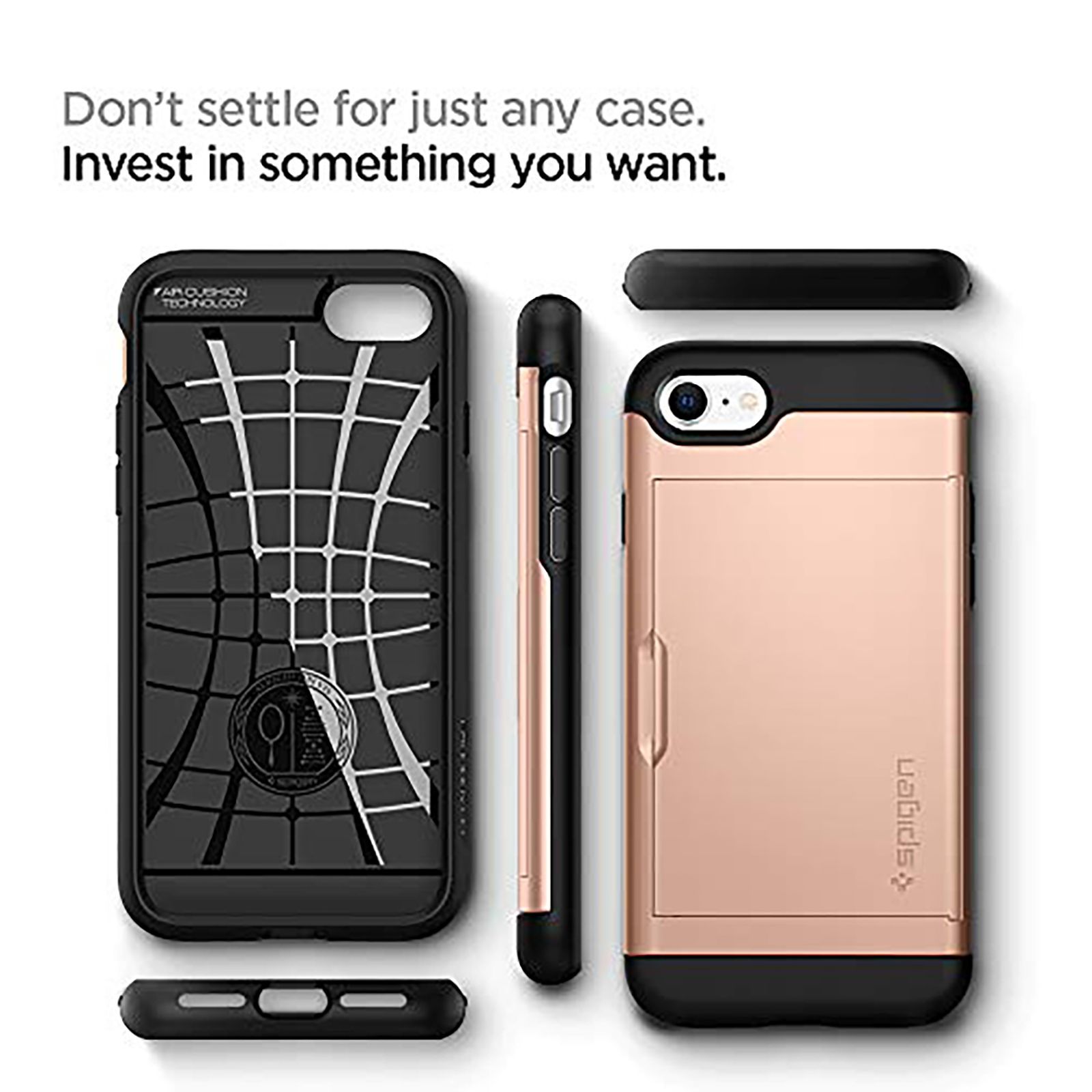 spigen Slim Armor CS Polycarbonate Back Cover for Apple iPhone 7, 8, SE (Air Cushion Technology, Blush Gold)_3
