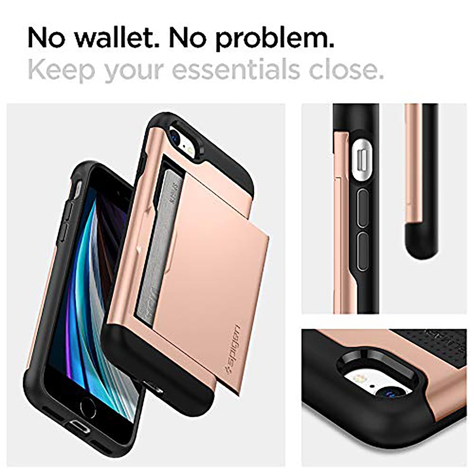spigen Slim Armor CS Polycarbonate Back Cover for Apple iPhone 7, 8, SE (Air Cushion Technology, Blush Gold)_4