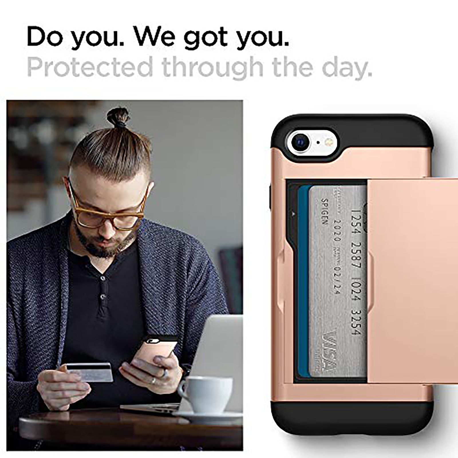 spigen Slim Armor CS Polycarbonate Back Cover for Apple iPhone 7, 8, SE (Air Cushion Technology, Blush Gold)_5