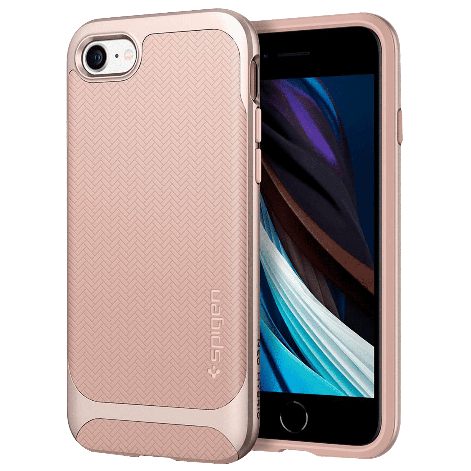 spigen Neo Hybrid Herringbone TPU & PC Back Case For iPhone SE (2020) (Air Cushion Technology, 054CS22202, Pale Dogwood)_1