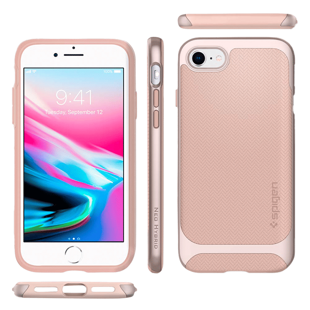 spigen Neo Hybrid Herringbone TPU & PC Back Case For iPhone SE (2020) (Air Cushion Technology, 054CS22202, Pale Dogwood)_10