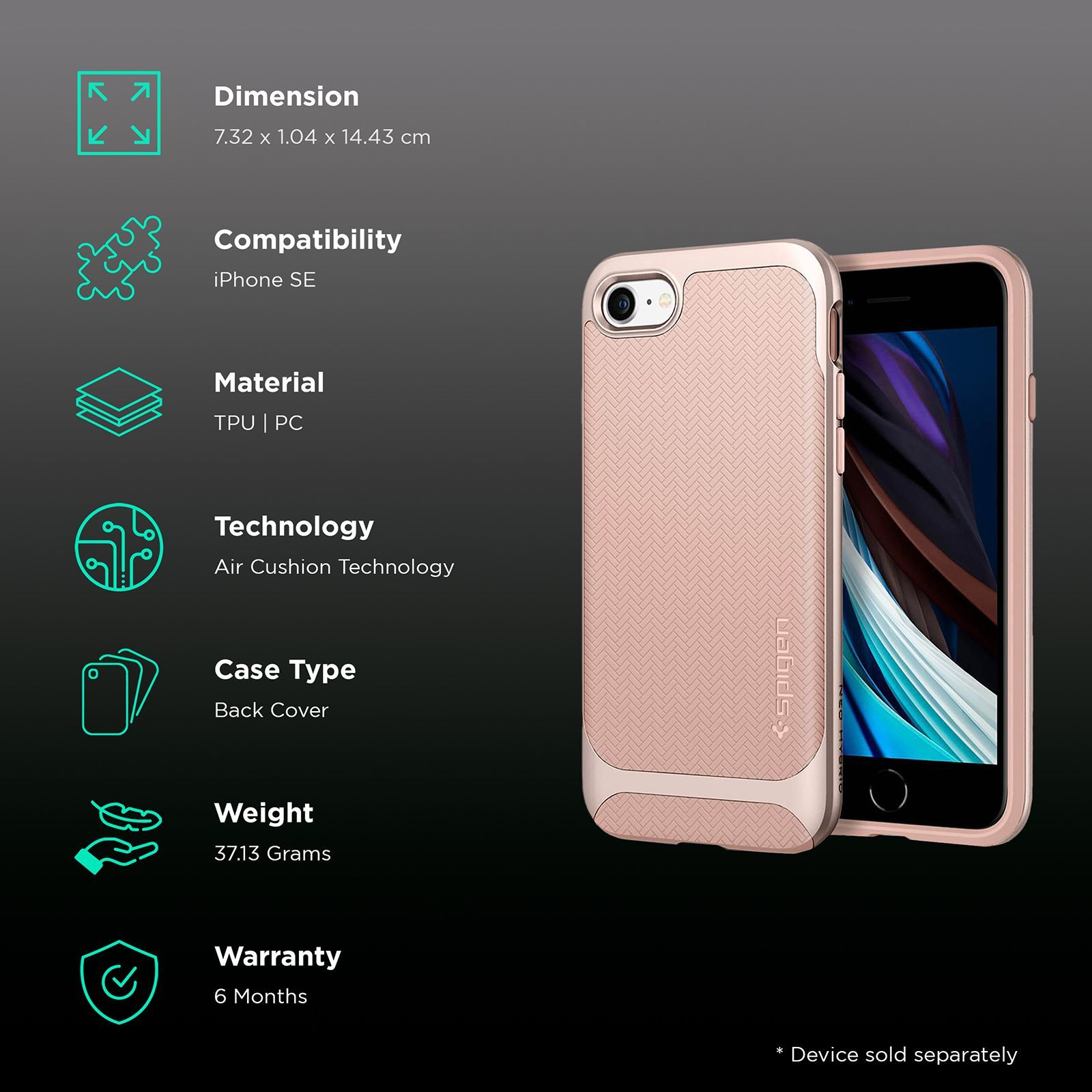 spigen Neo Hybrid Herringbone TPU & PC Back Case For iPhone SE (2020) (Air Cushion Technology, 054CS22202, Pale Dogwood)_2